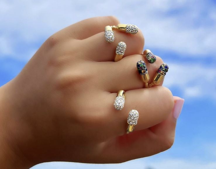 Diamond & 18k Gold Triple Pill Pavé Ring