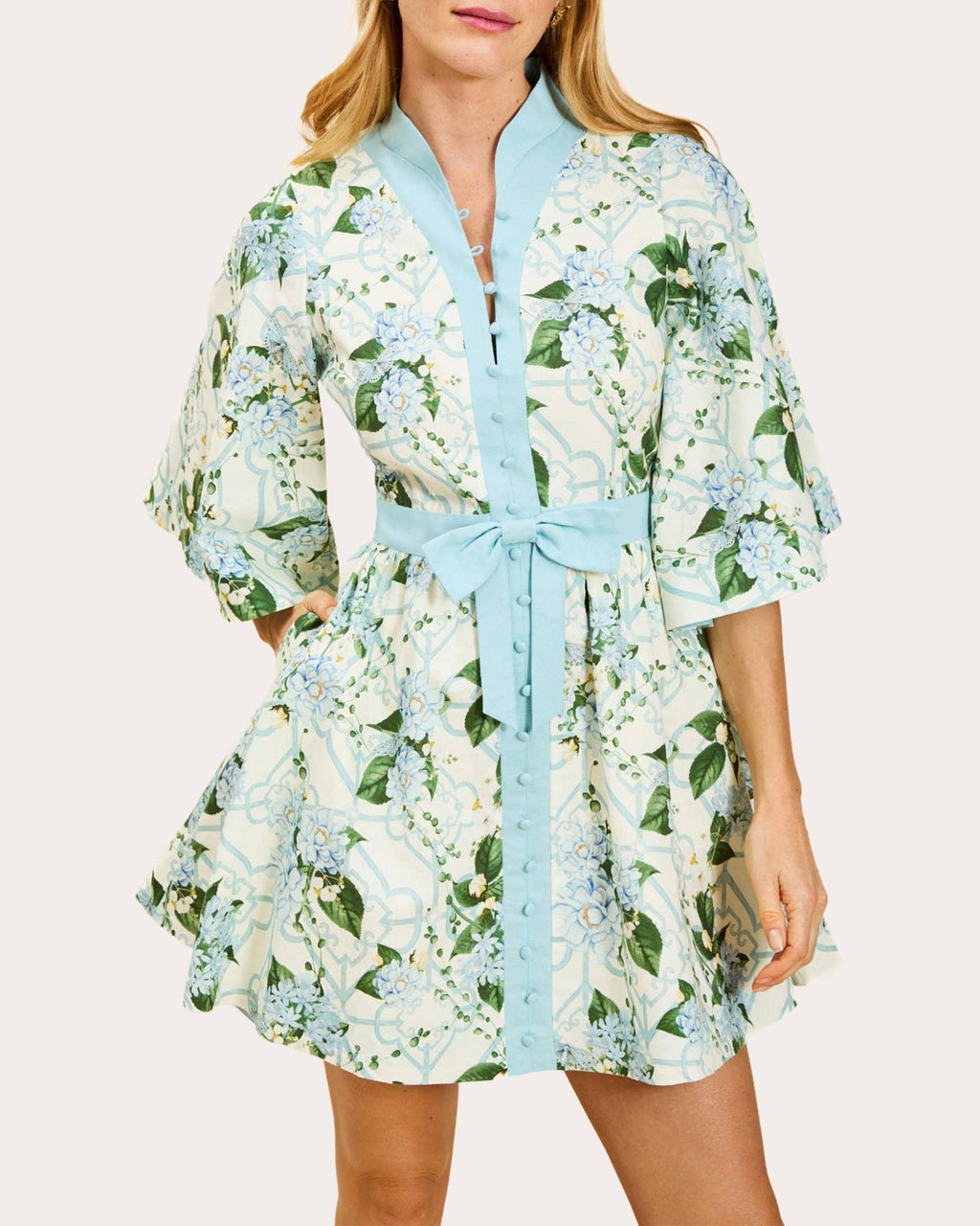 Carmen Floral Linen Button-Front Mini Dress