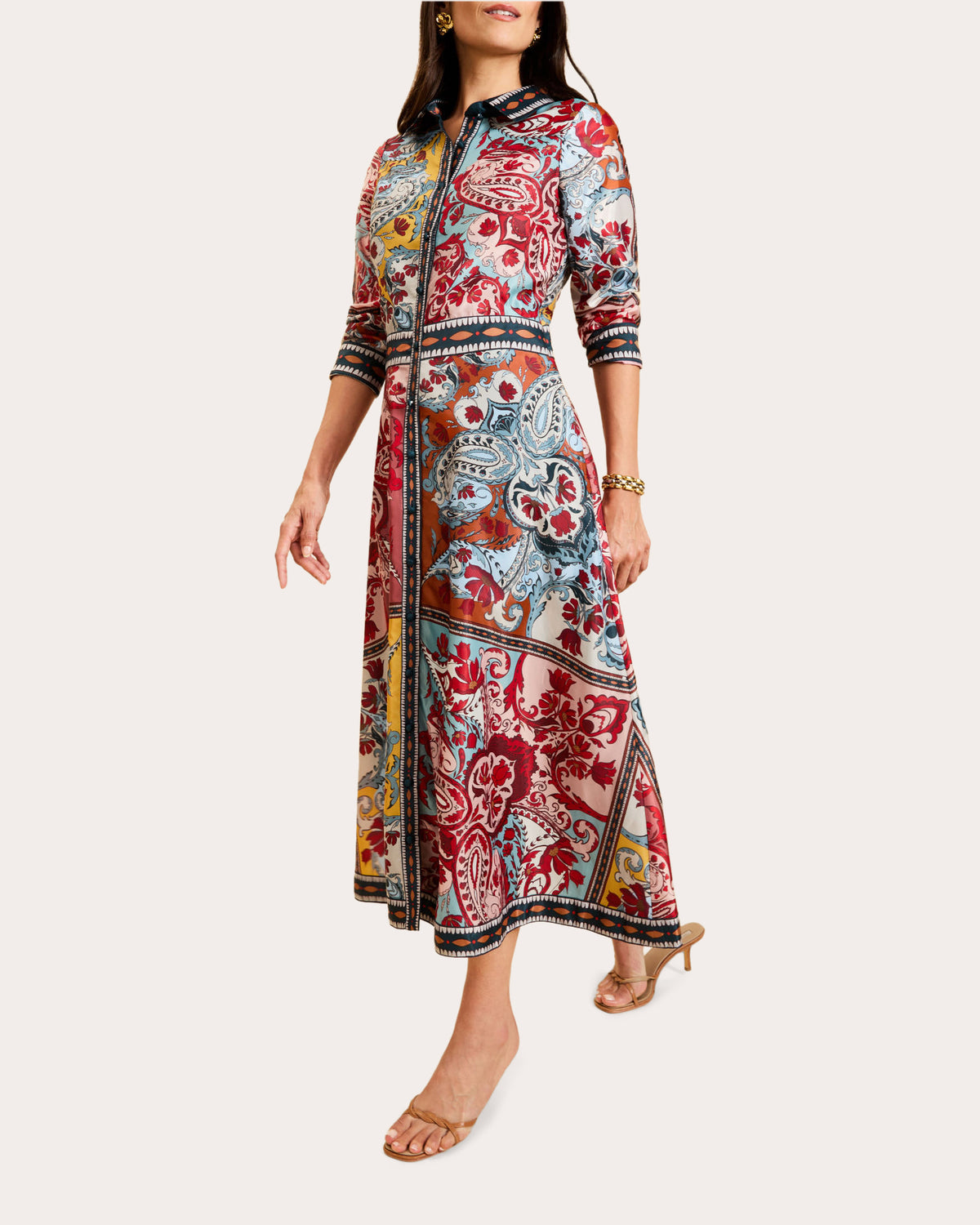 Casablanca Patchwork Twill Midi Shirt Dress