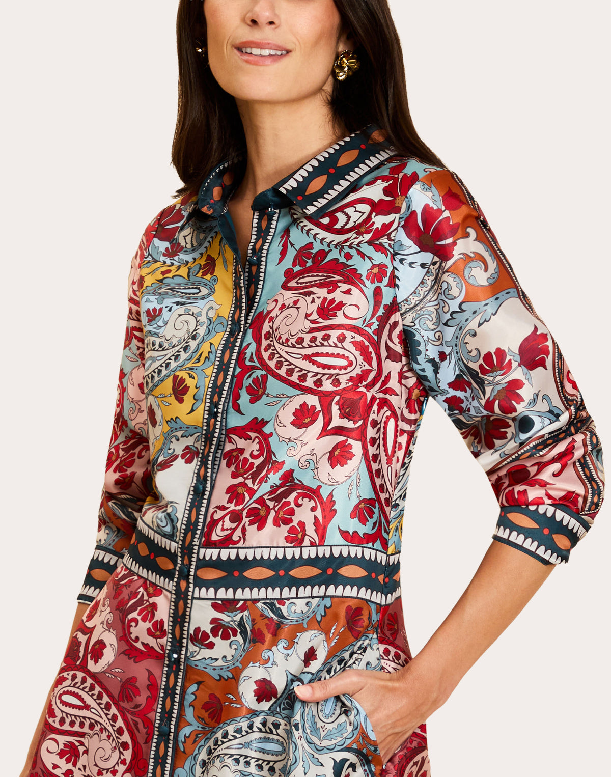Casablanca Patchwork Twill Midi Shirt Dress