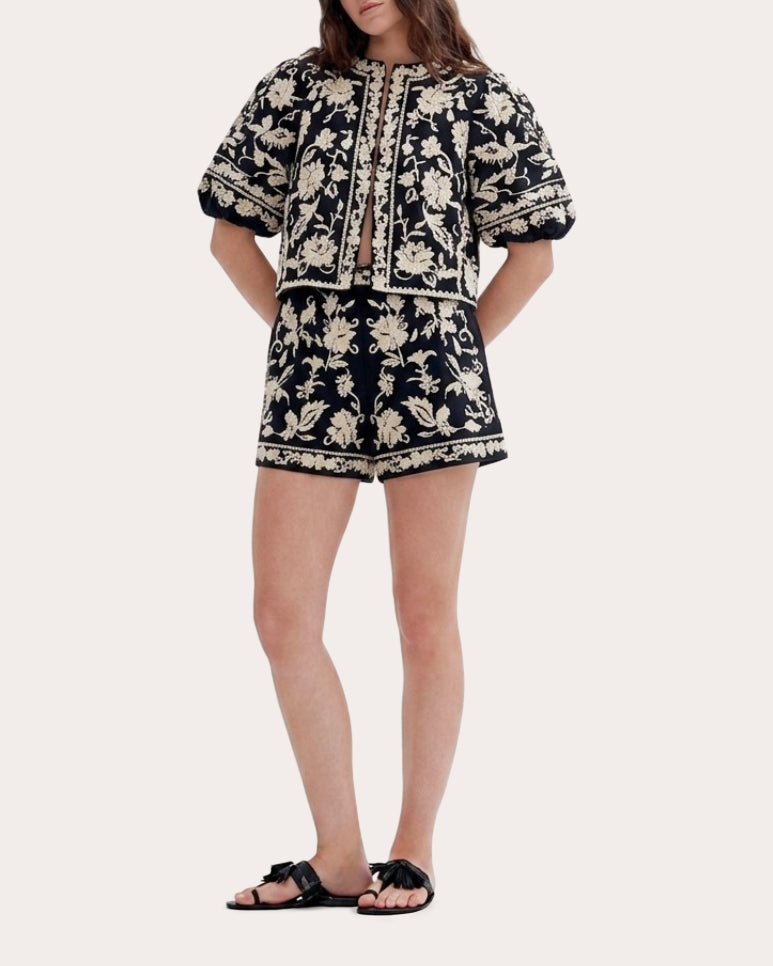 Centura Embroidered Floral Shorts