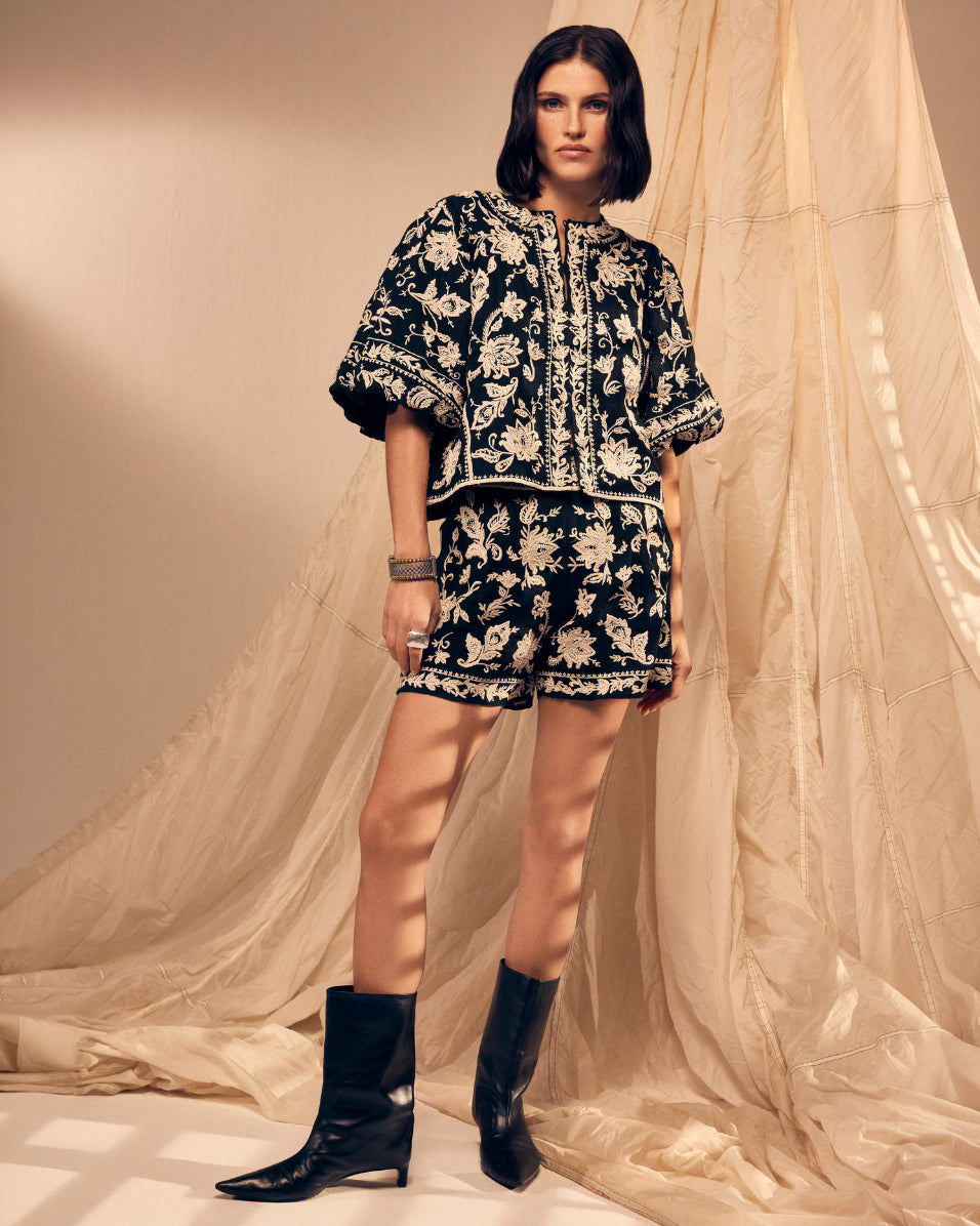 Centura Embroidered Floral Shorts