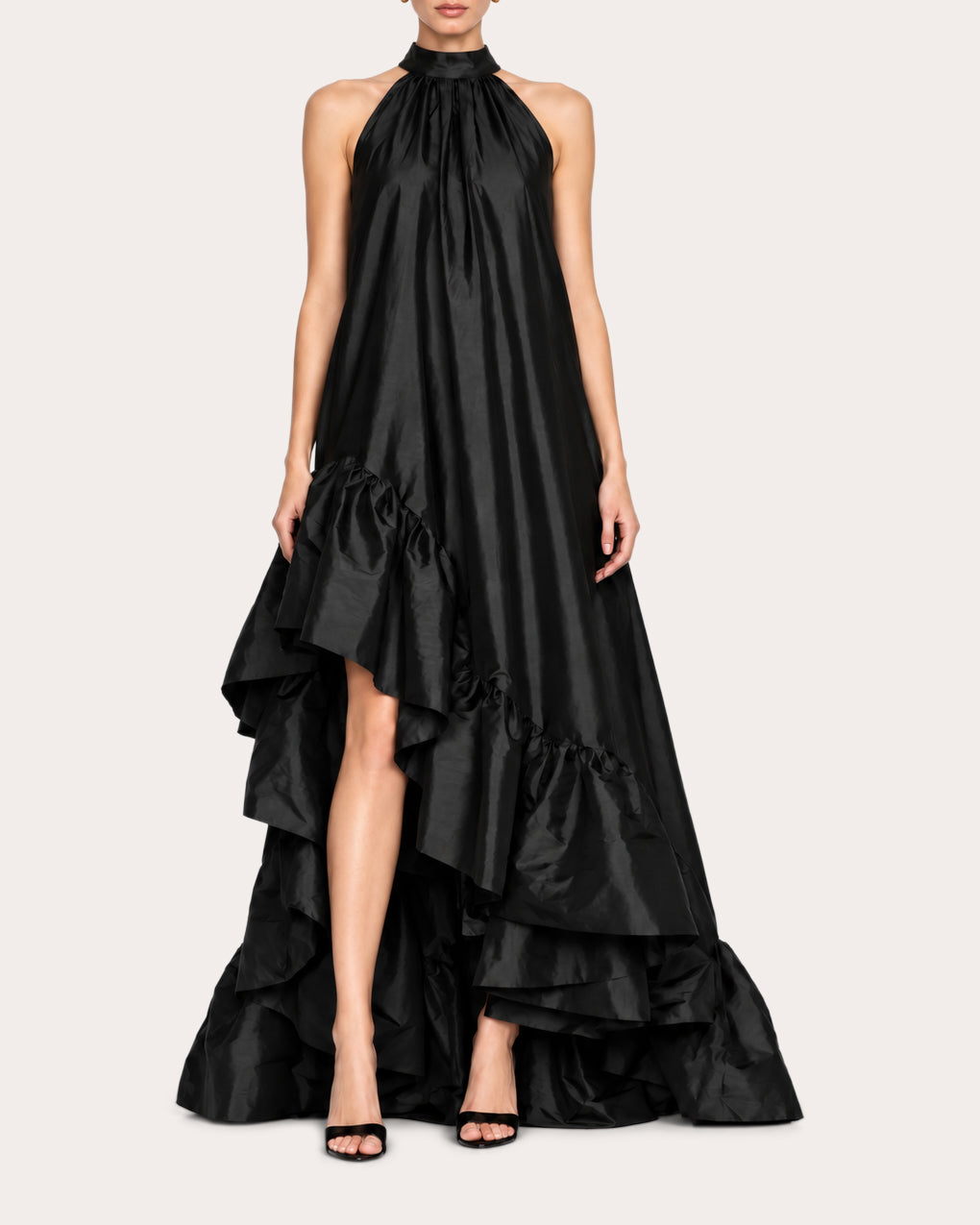 Lucas Taffeta Asymmetric Ruffle Gown