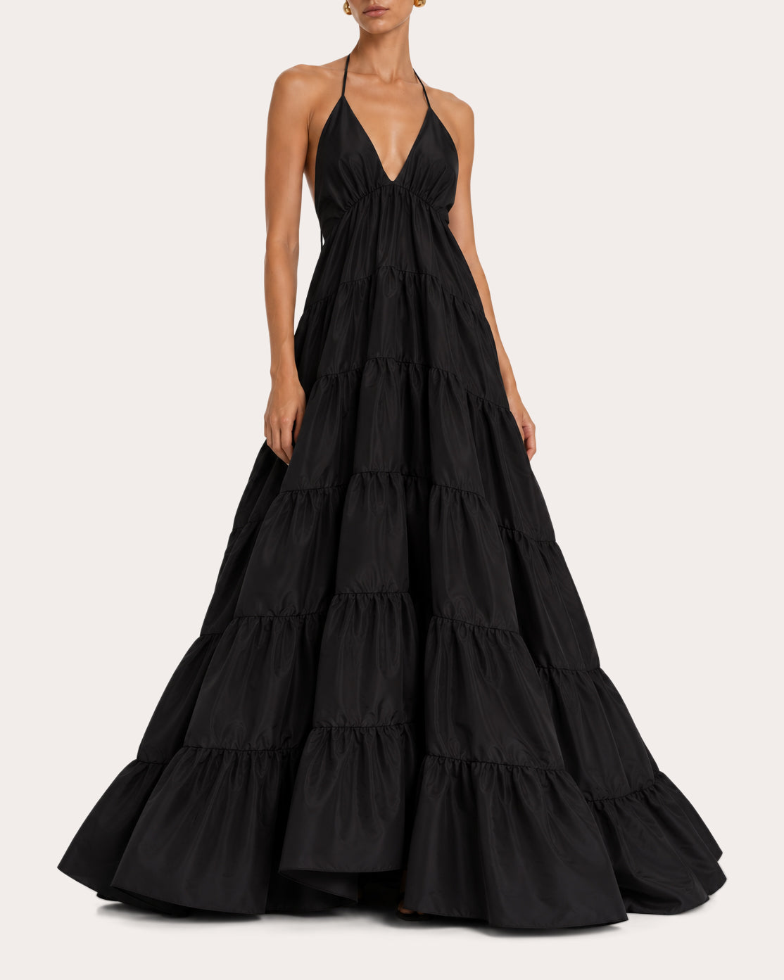 Kitty Olesia Taffeta Tiered Halter Gown