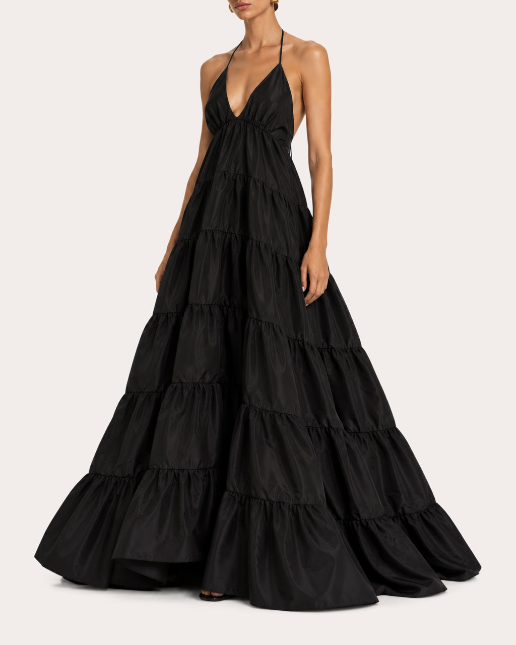 Kitty Olesia Taffeta Tiered Halter Gown