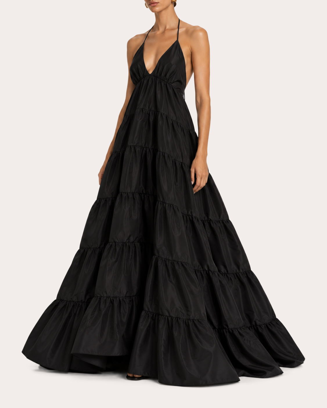 Kitty Olesia Taffeta Tiered Halter Gown