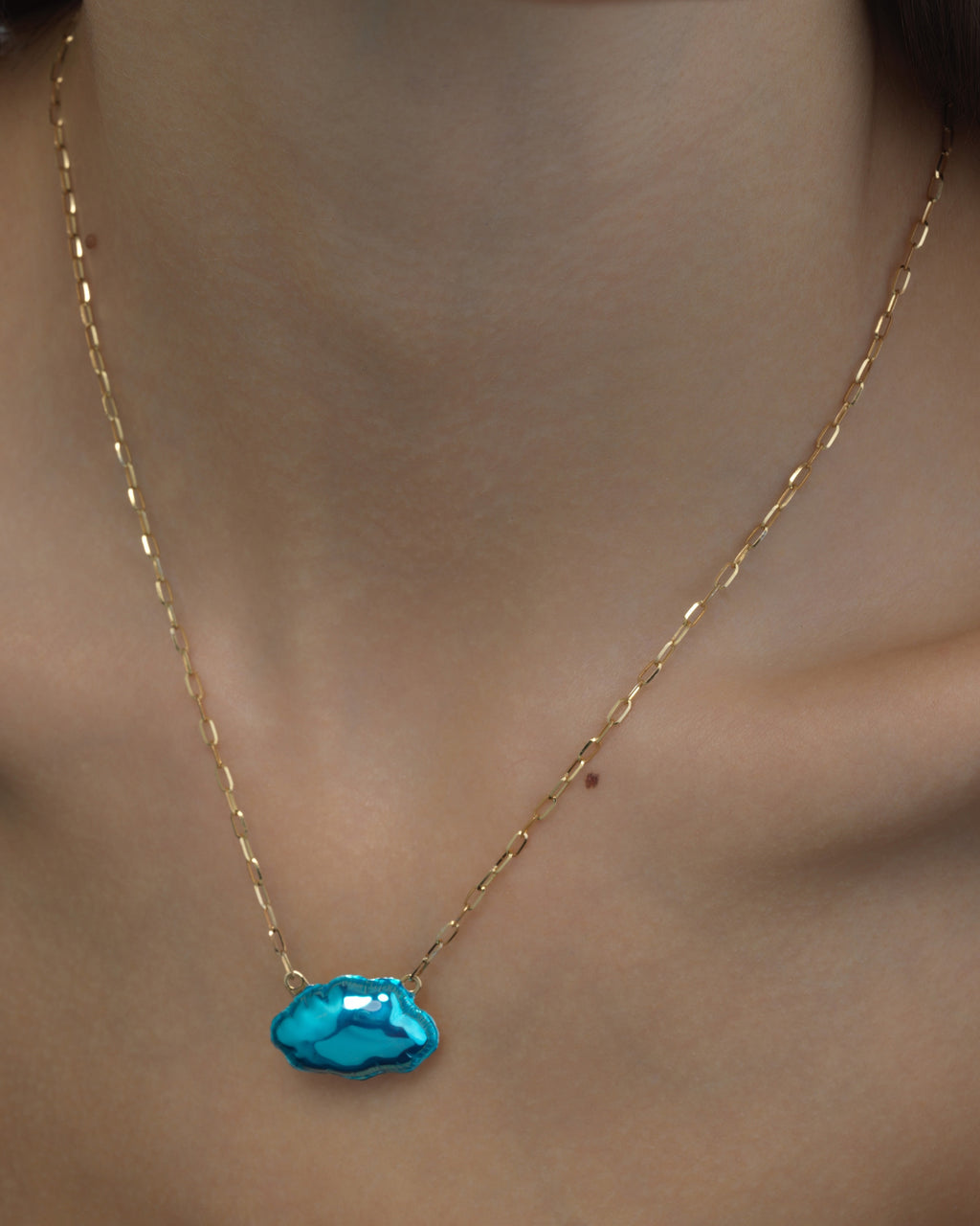 Sky Blue Silver Lining Pendant Necklace