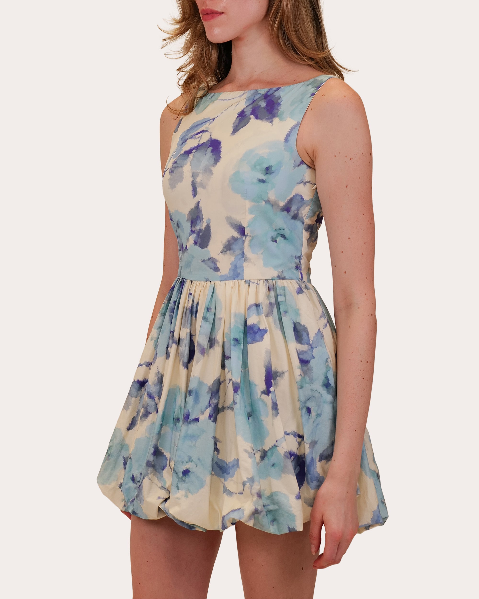 Anaya Floral Cotton Poplin Gathered Bubble Mini Dress