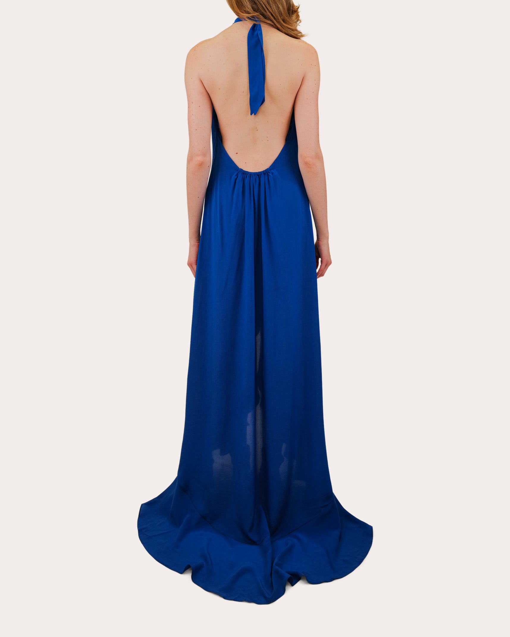 Bari Crepe de Chine Ruffle Halter Gown