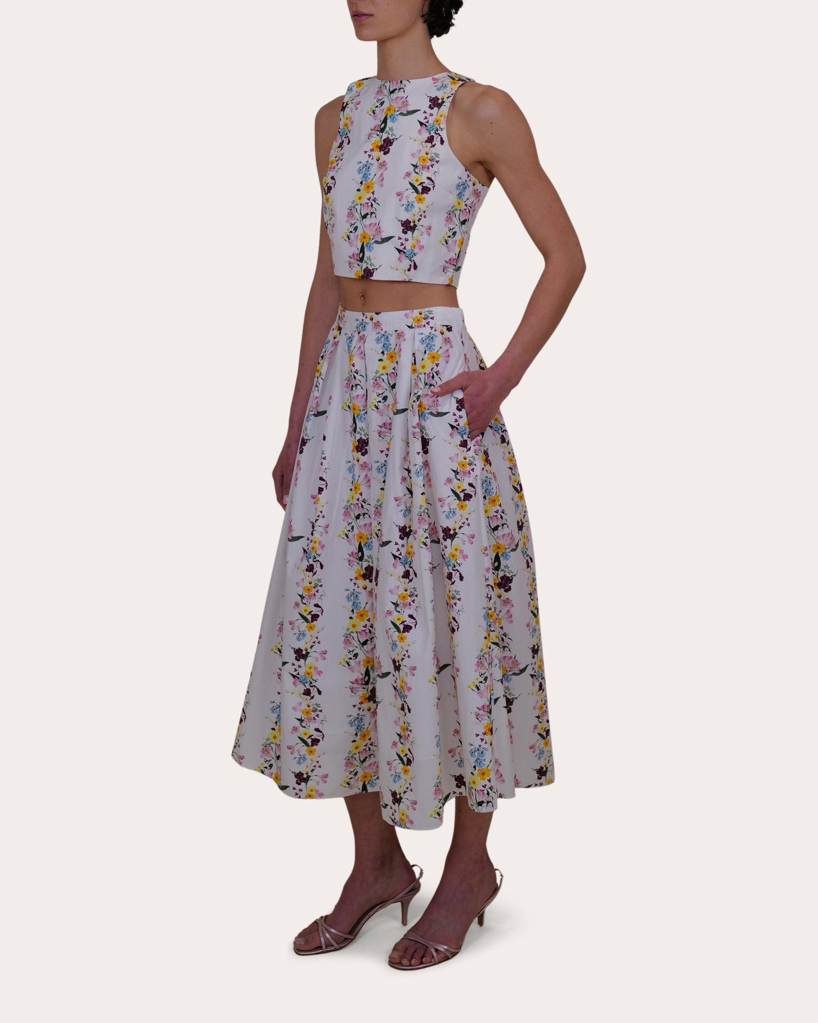 Lina Floral Cotton Poplin Crop Top