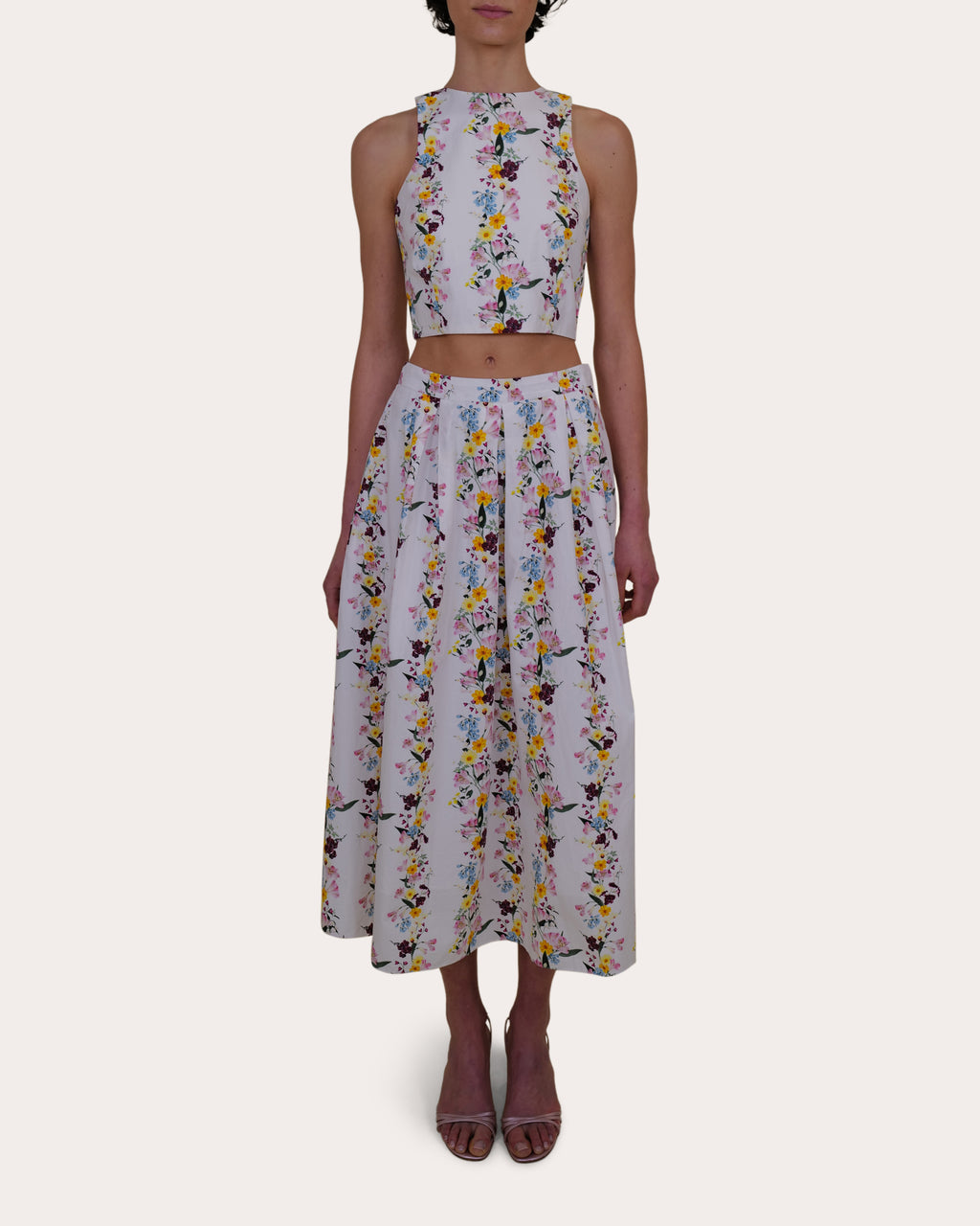 Sheridan Floral Cotton Poplin Pleated Midi Skirt