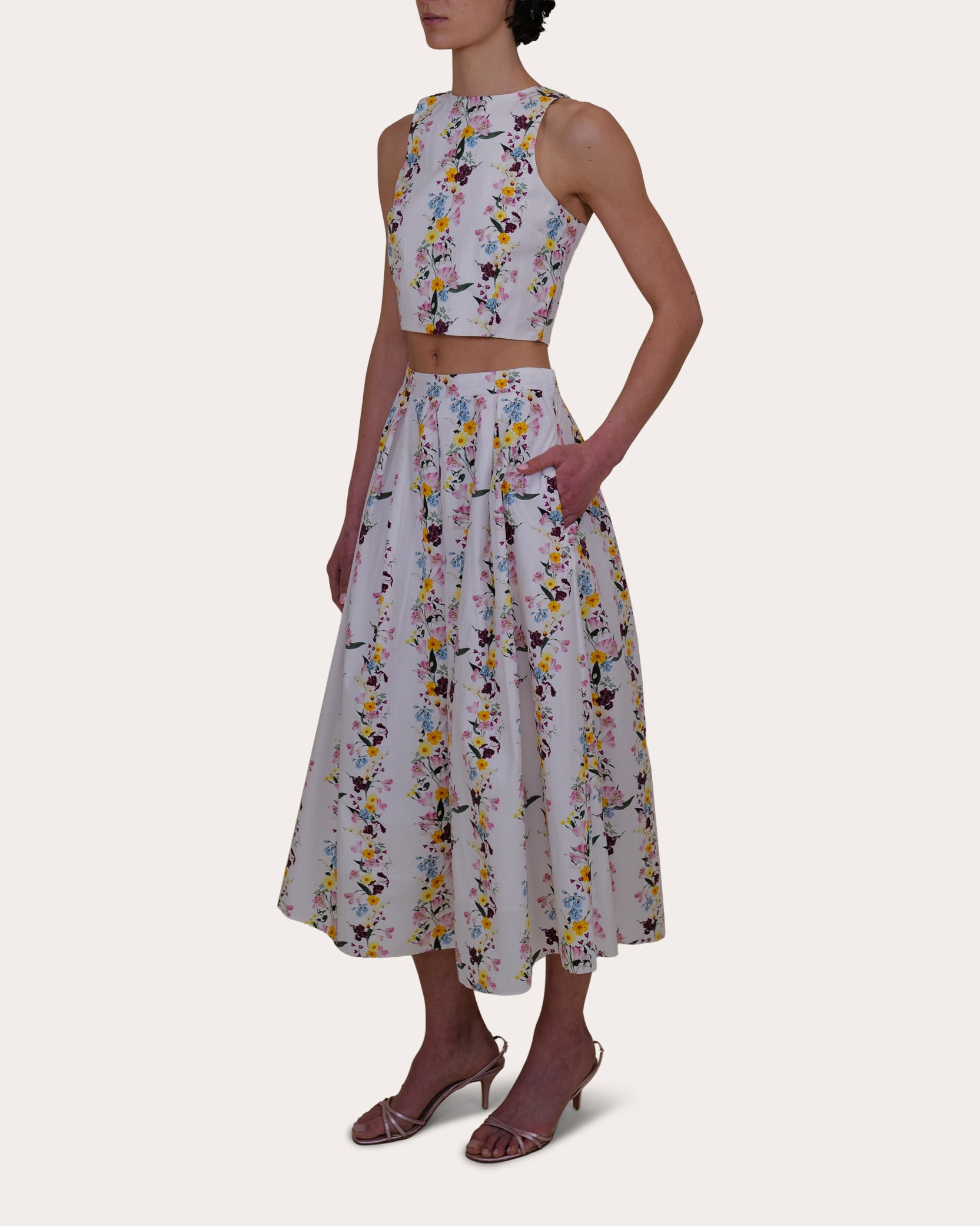 Sheridan Floral Cotton Poplin Pleated Midi Skirt