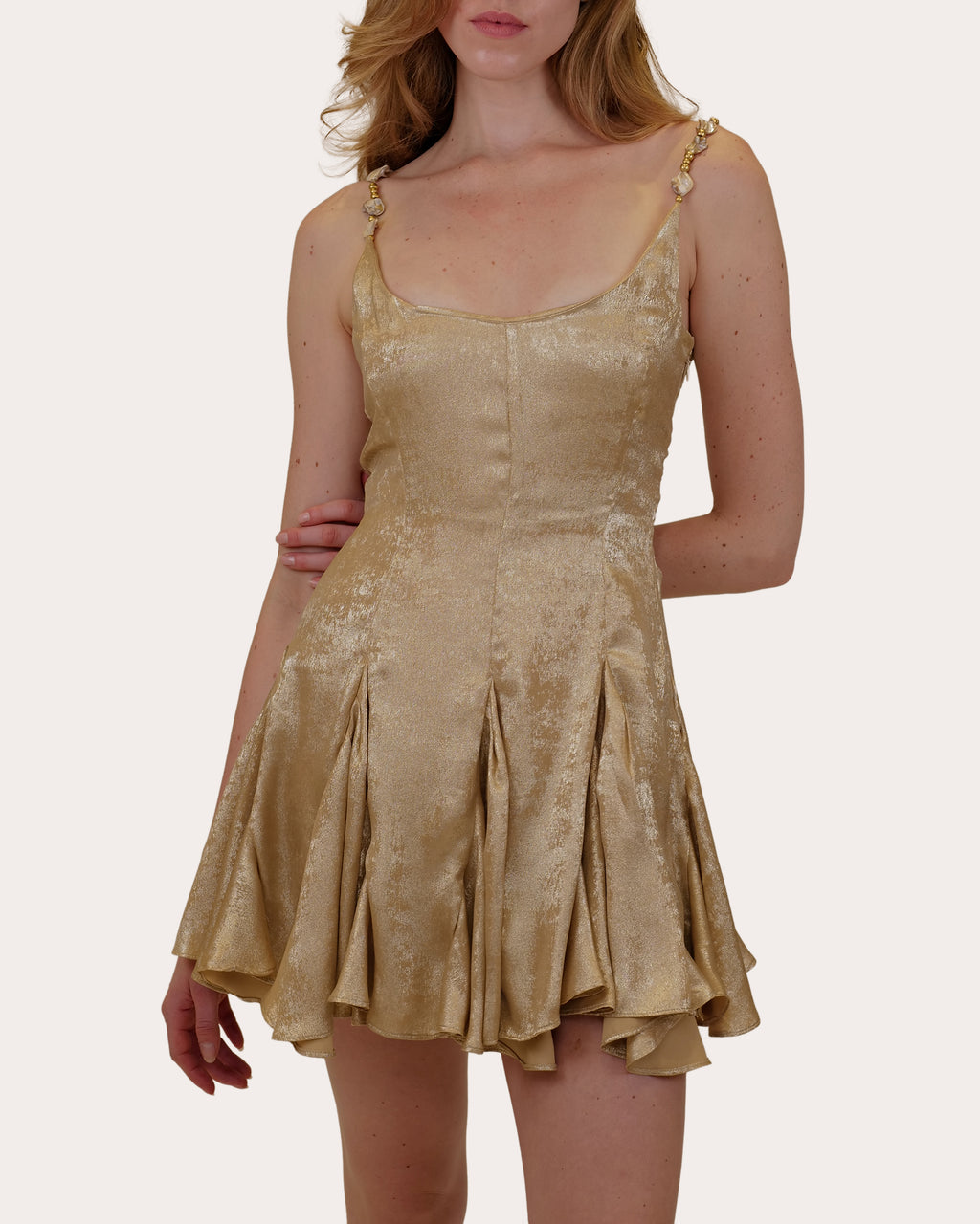 Solenne Metallic Lamé Flared Mini Dress