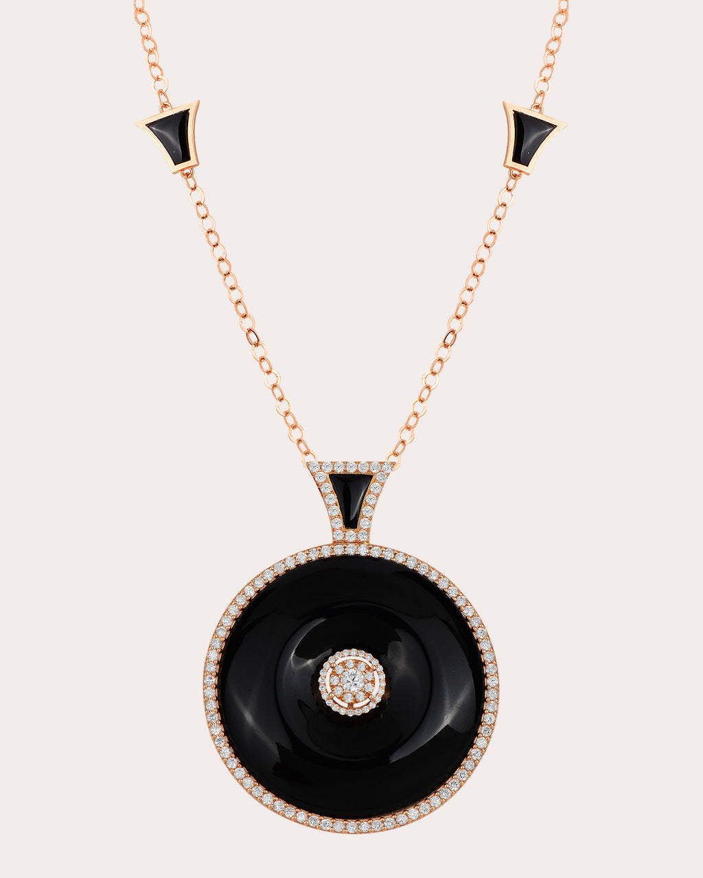 Dome 18K Gold Onyx and Diamond Medallion Pendant Necklace