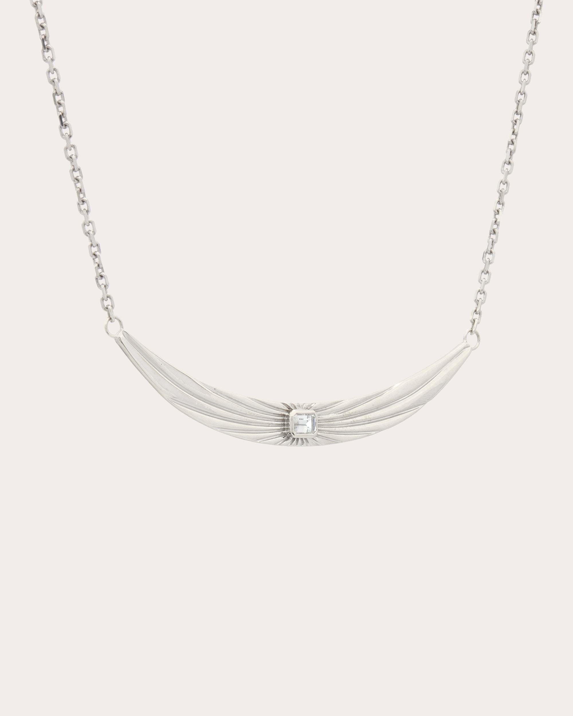 White Topaz Ray of Light Curved Bar Necklace