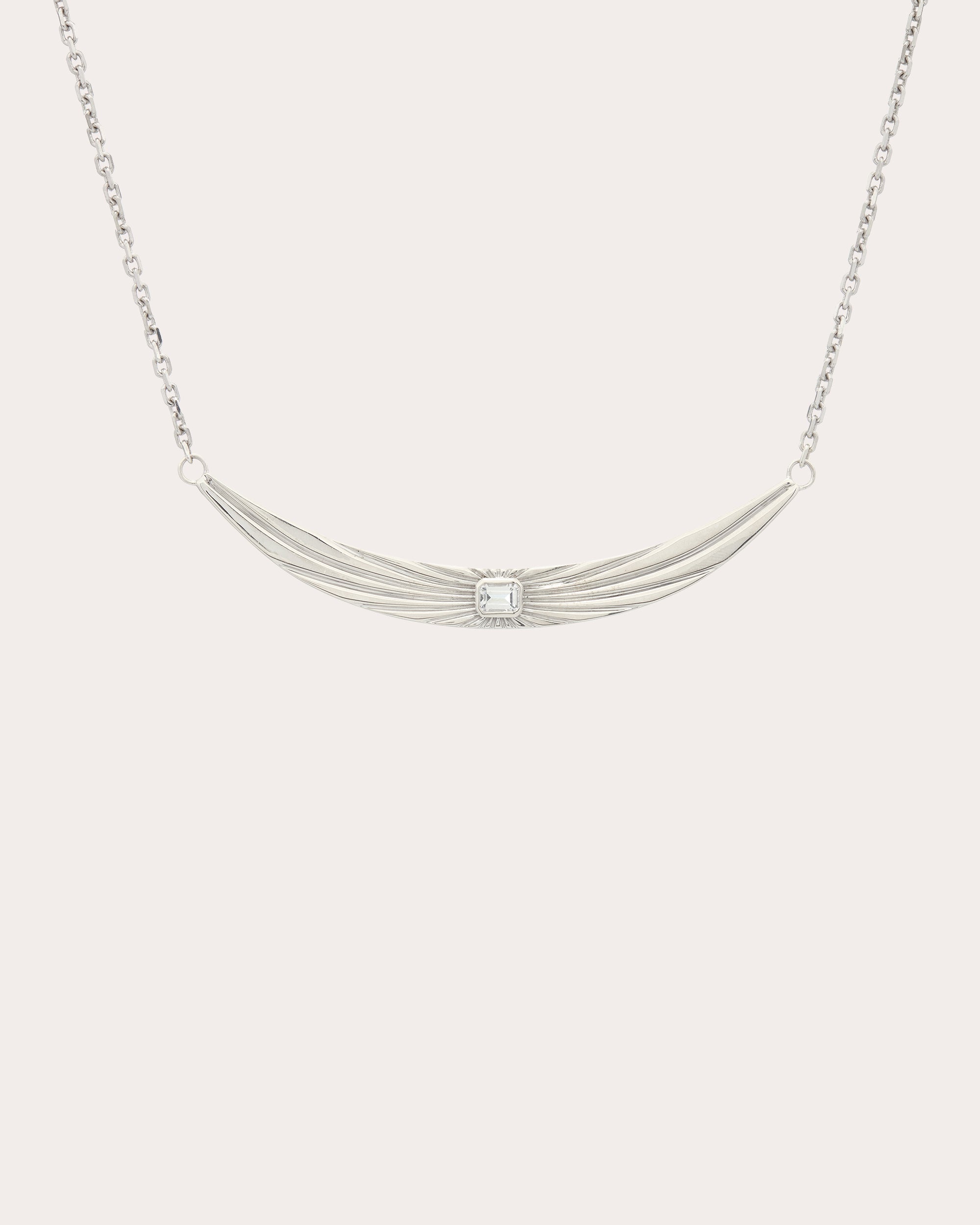 White Topaz Ray of Light Curved Bar Necklace