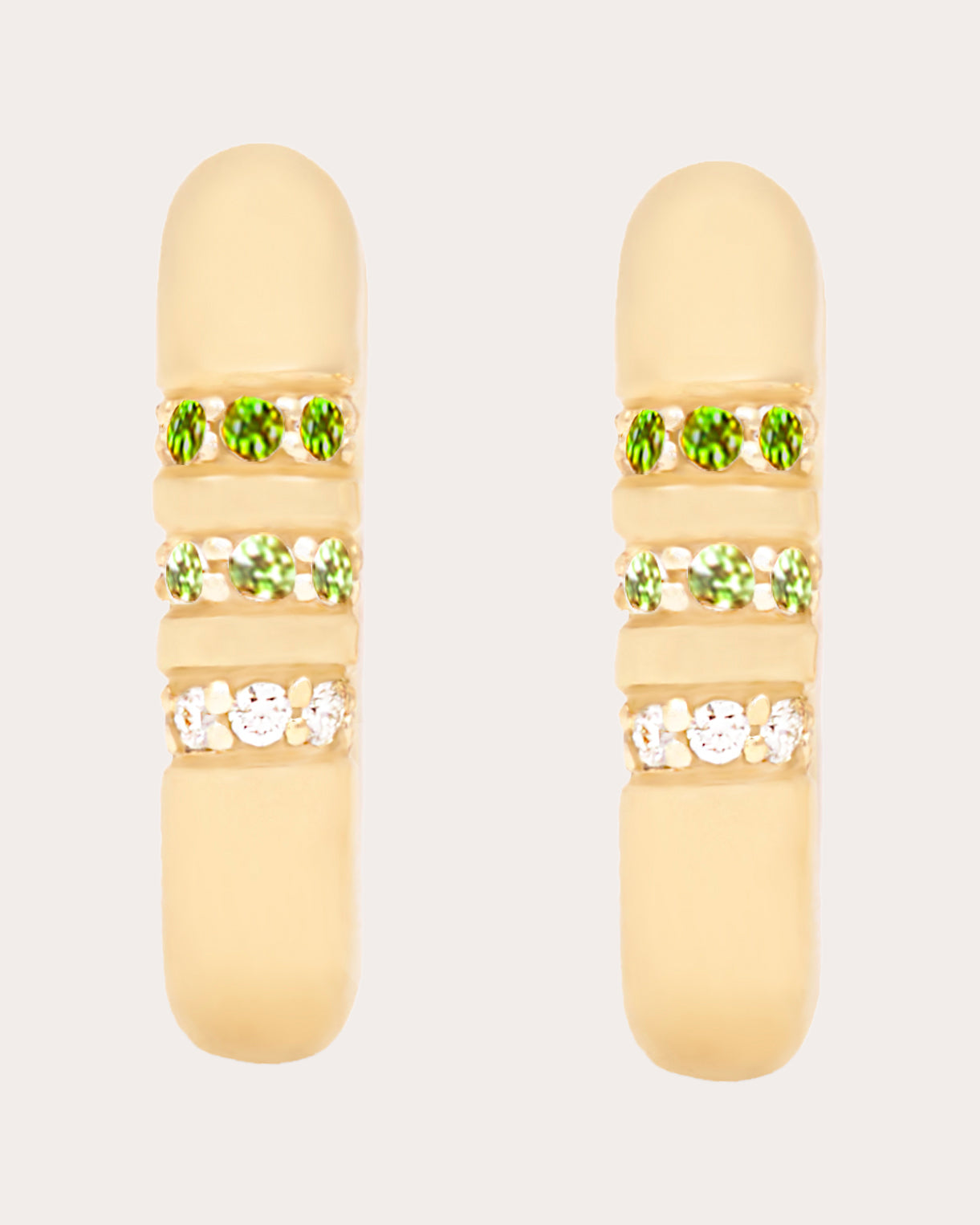 Diamond & Tsavorite 14k Gold Crew Hoop Earrings