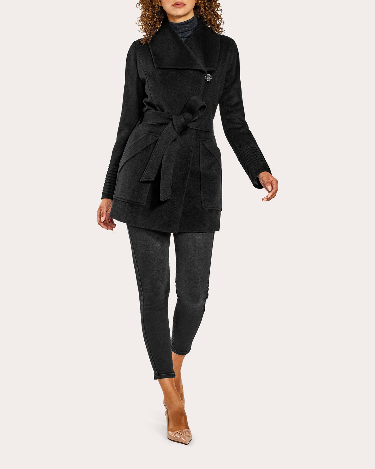 Baby Alpaca Cropped Wide Collar Wrap Coat