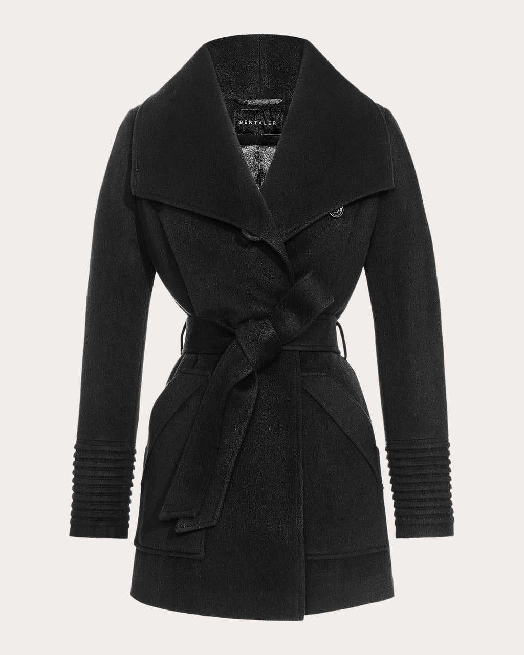 Baby Alpaca Cropped Wide Collar Wrap Coat