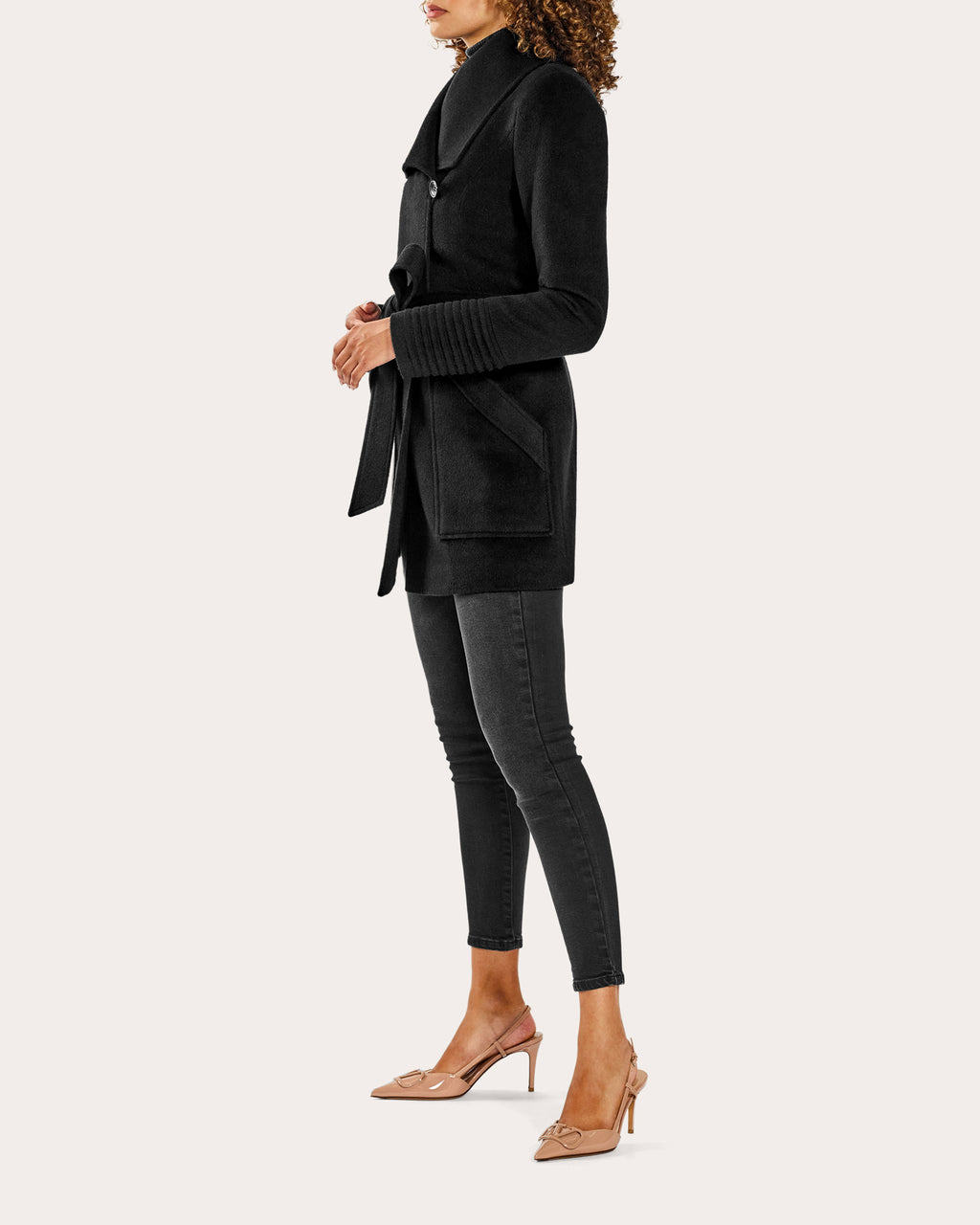 Baby Alpaca Cropped Wide Collar Wrap Coat