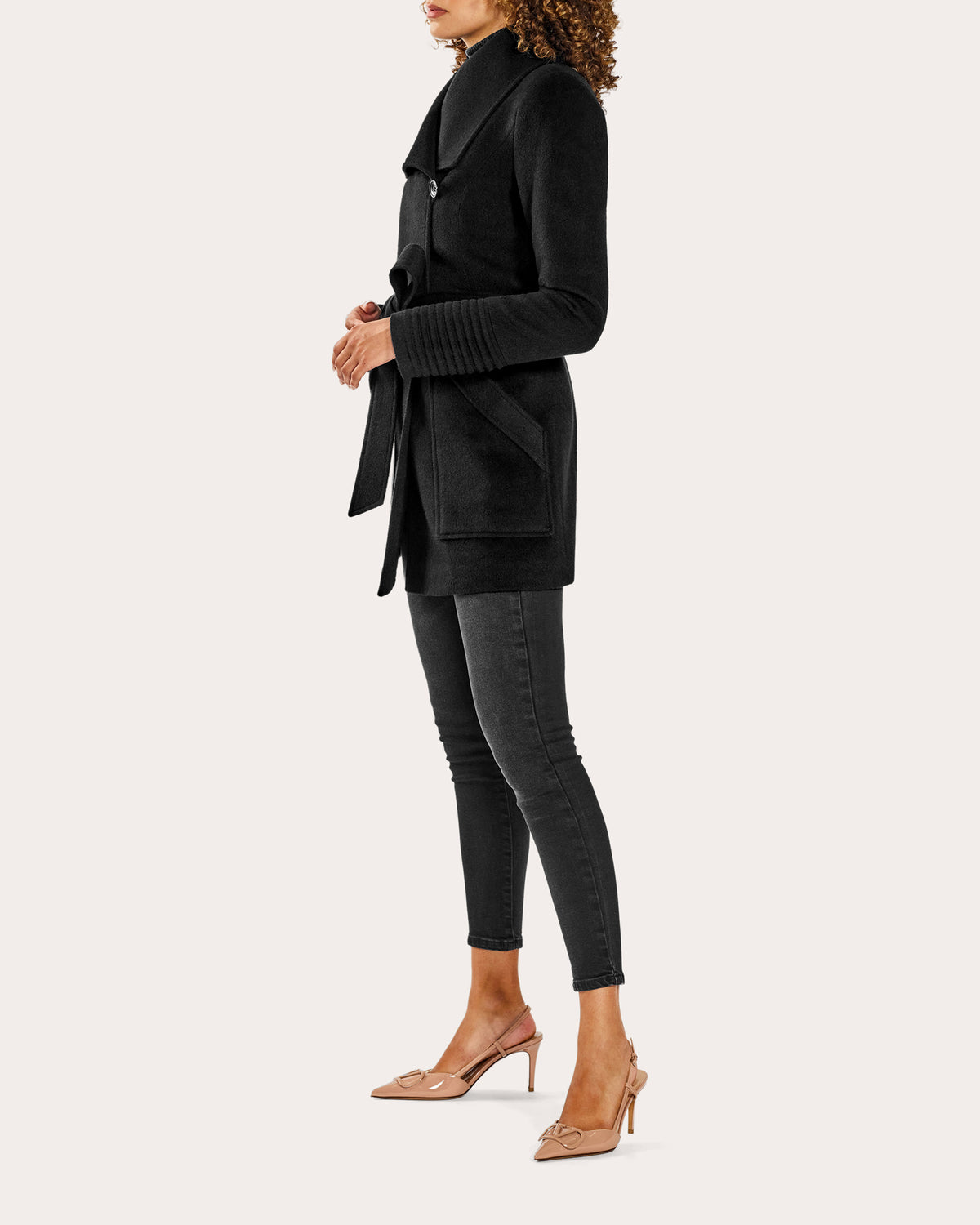 Baby Alpaca Cropped Wide Collar Wrap Coat