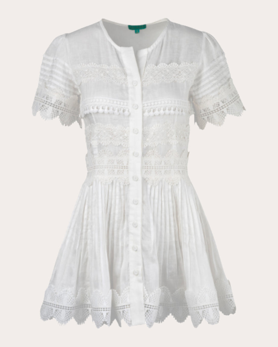 Violetta Lace Linen Pintucked Mini Dress