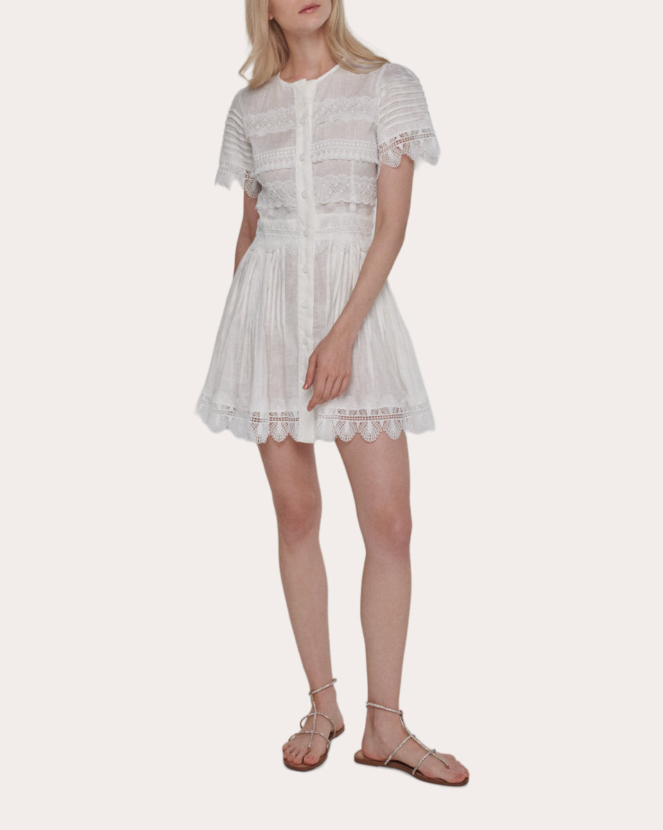 Violetta Lace Linen Pintucked Mini Dress