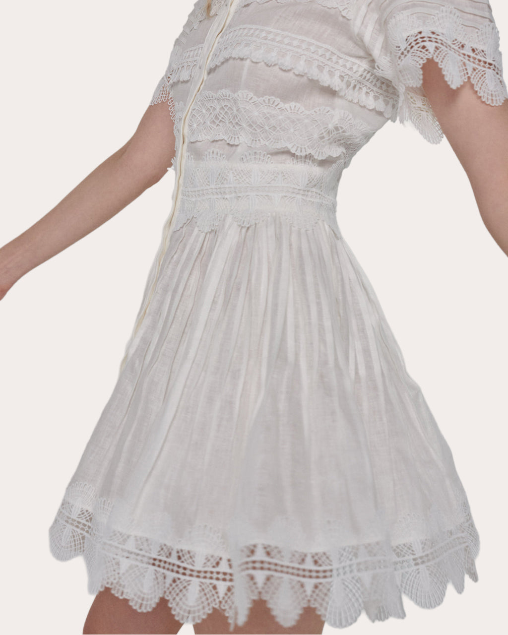Violetta Lace Linen Pintucked Mini Dress