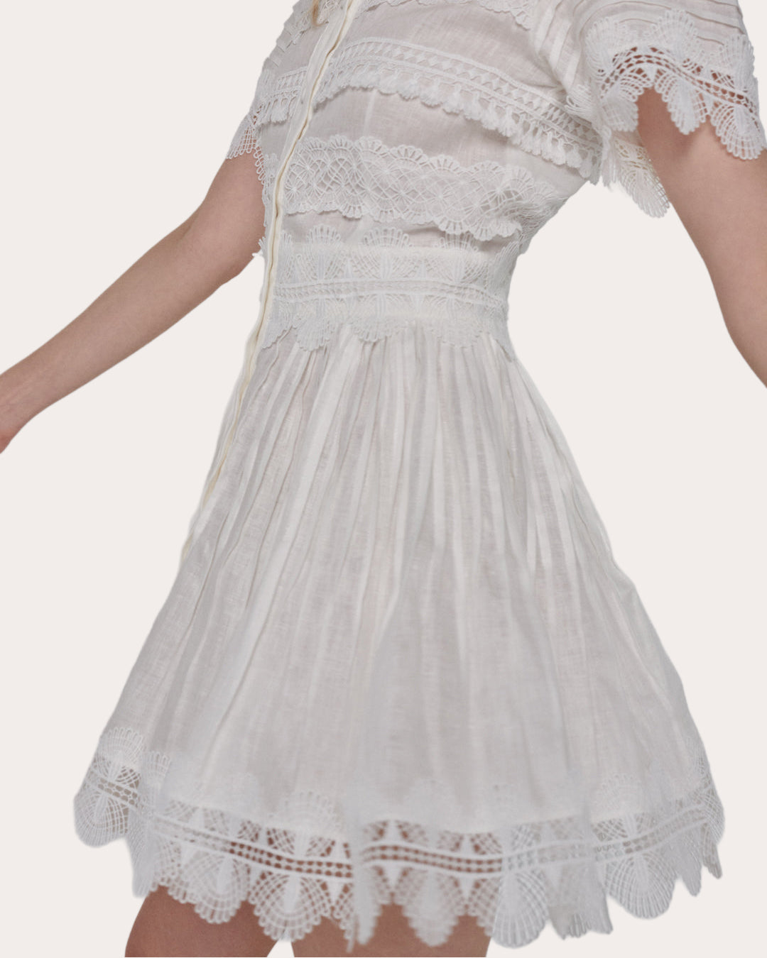 Violetta Lace Linen Pintucked Mini Dress