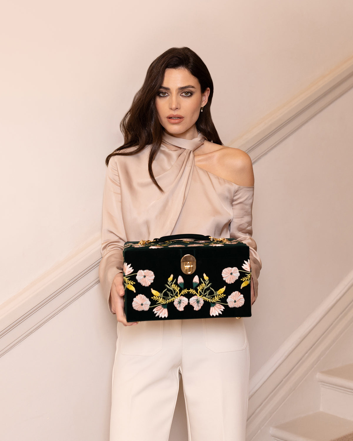 Zoe Embroidered Velvet Medium Jewelry Box