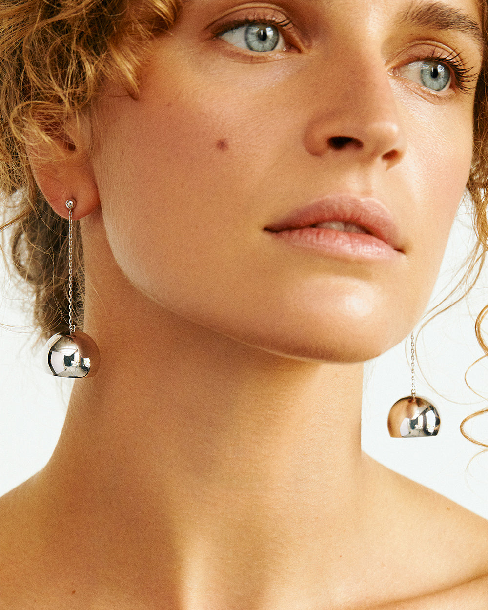 18k Gold Semi-Sphere Drop Earrings