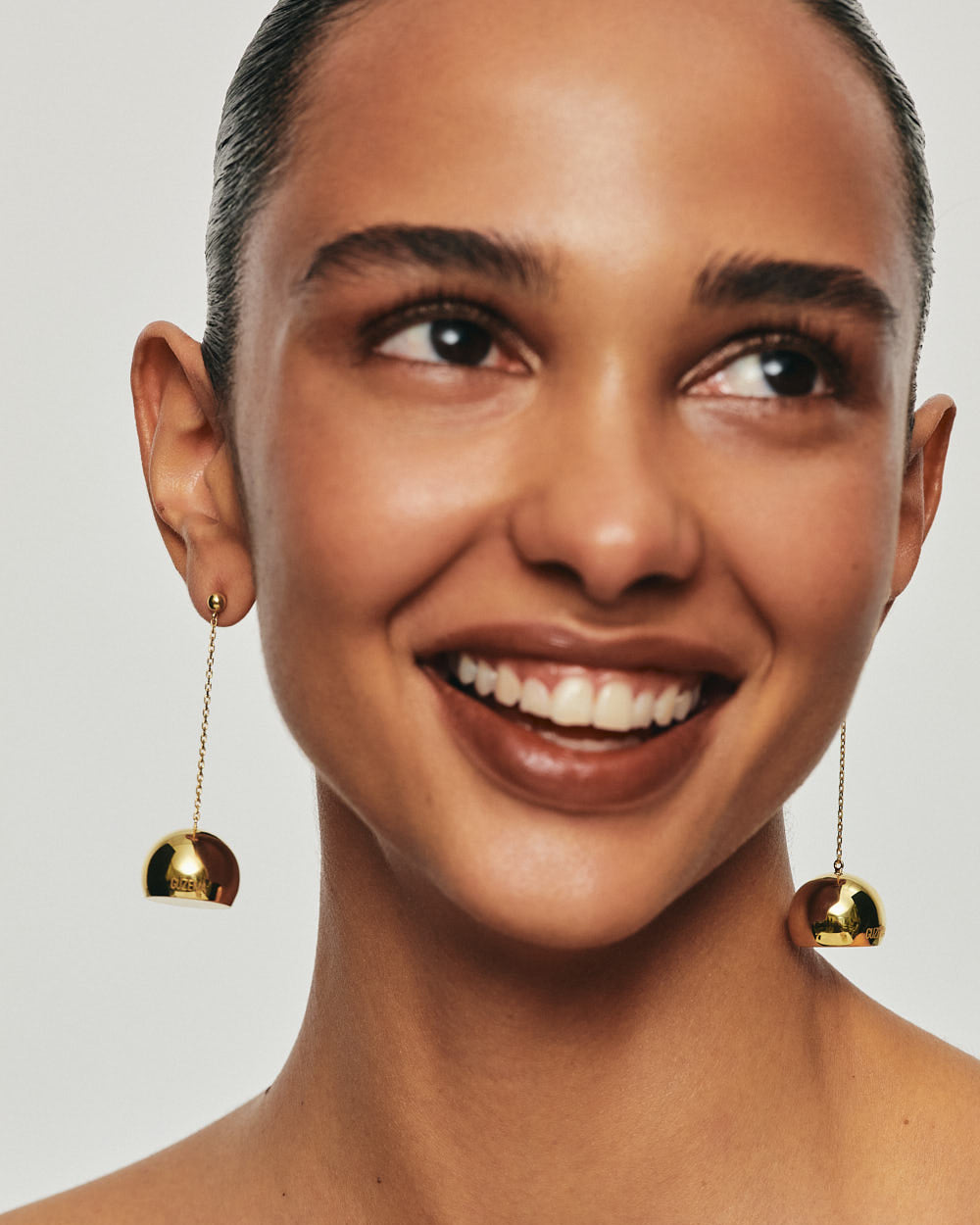 18k Gold Semi-Sphere Drop Earrings