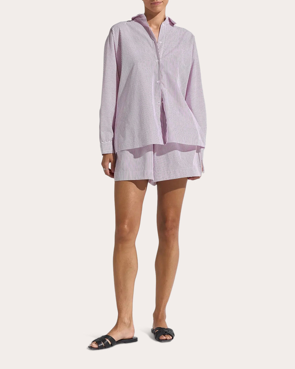 Drift Stripe Poplin Gathered Button-Up