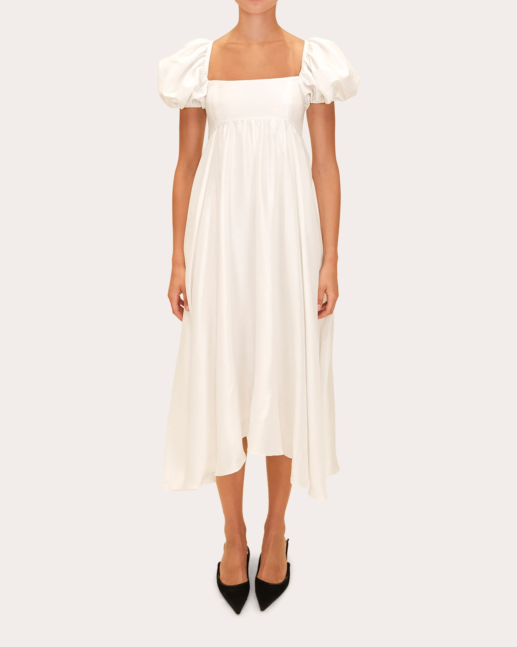 Rory Raw Silk Puff-Sleeve Midi Dress
