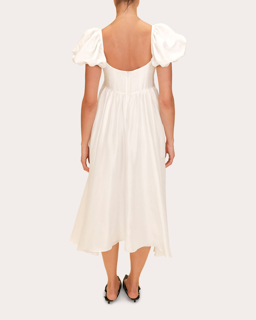 Rory Raw Silk Puff-Sleeve Midi Dress