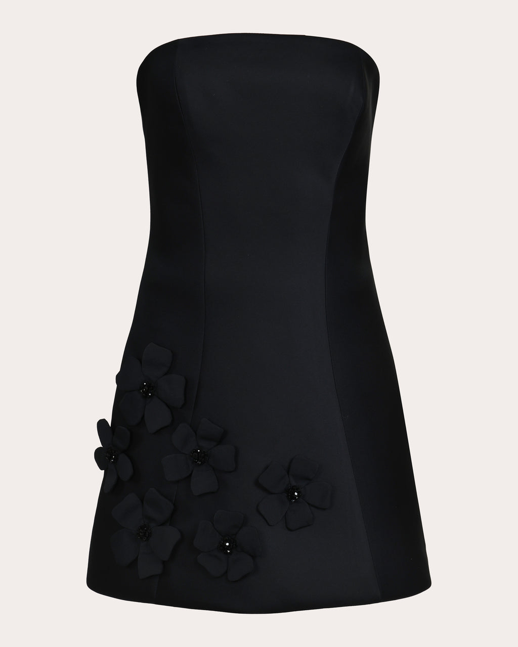 Dark Bouquet Silk Floral Appliqué Mini Dress