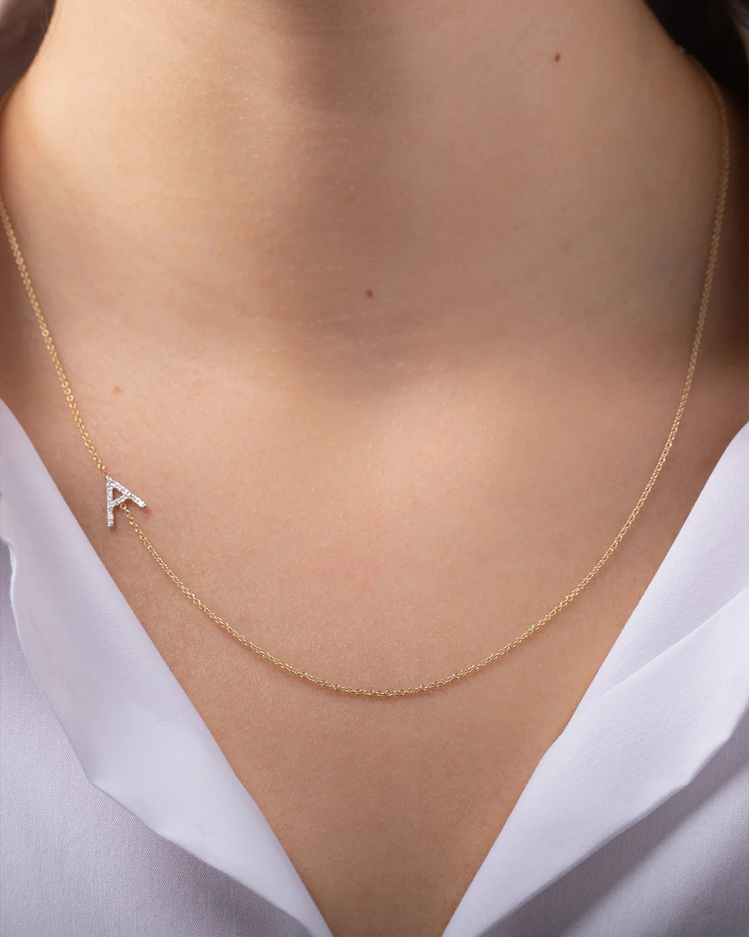Diamond & 14k Gold Asymmetric Initial Necklace