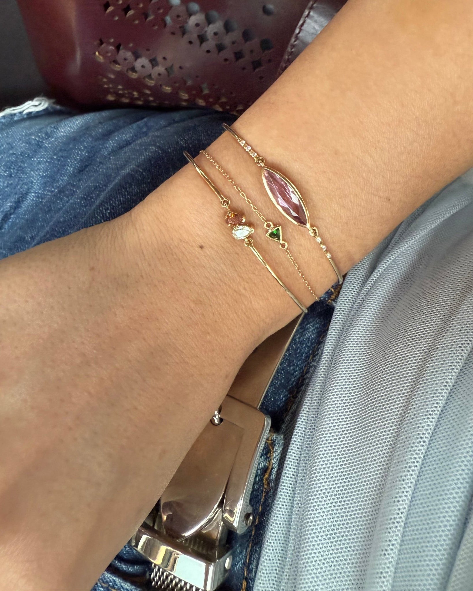 Diamond & Pink Tourmaline Marquise Bangle