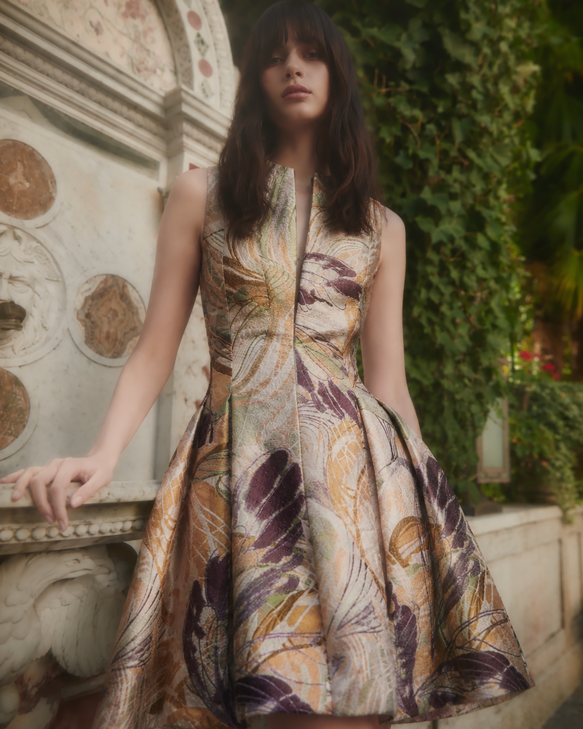 jacquard pleated mini dress VIOLET WEEKEND JUNIORS' BARDOT NECK FLORAL JACQUARD PLEATED MINI DRESS Kelly Grace Brands