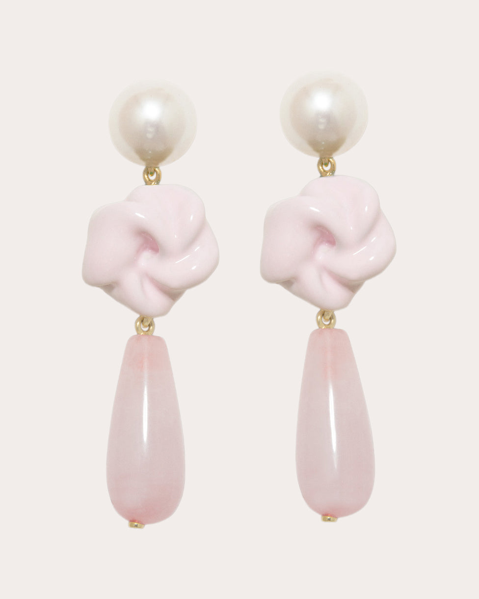 Pearl & Pink Quartz 'The Depths of Time' Drop Earrings