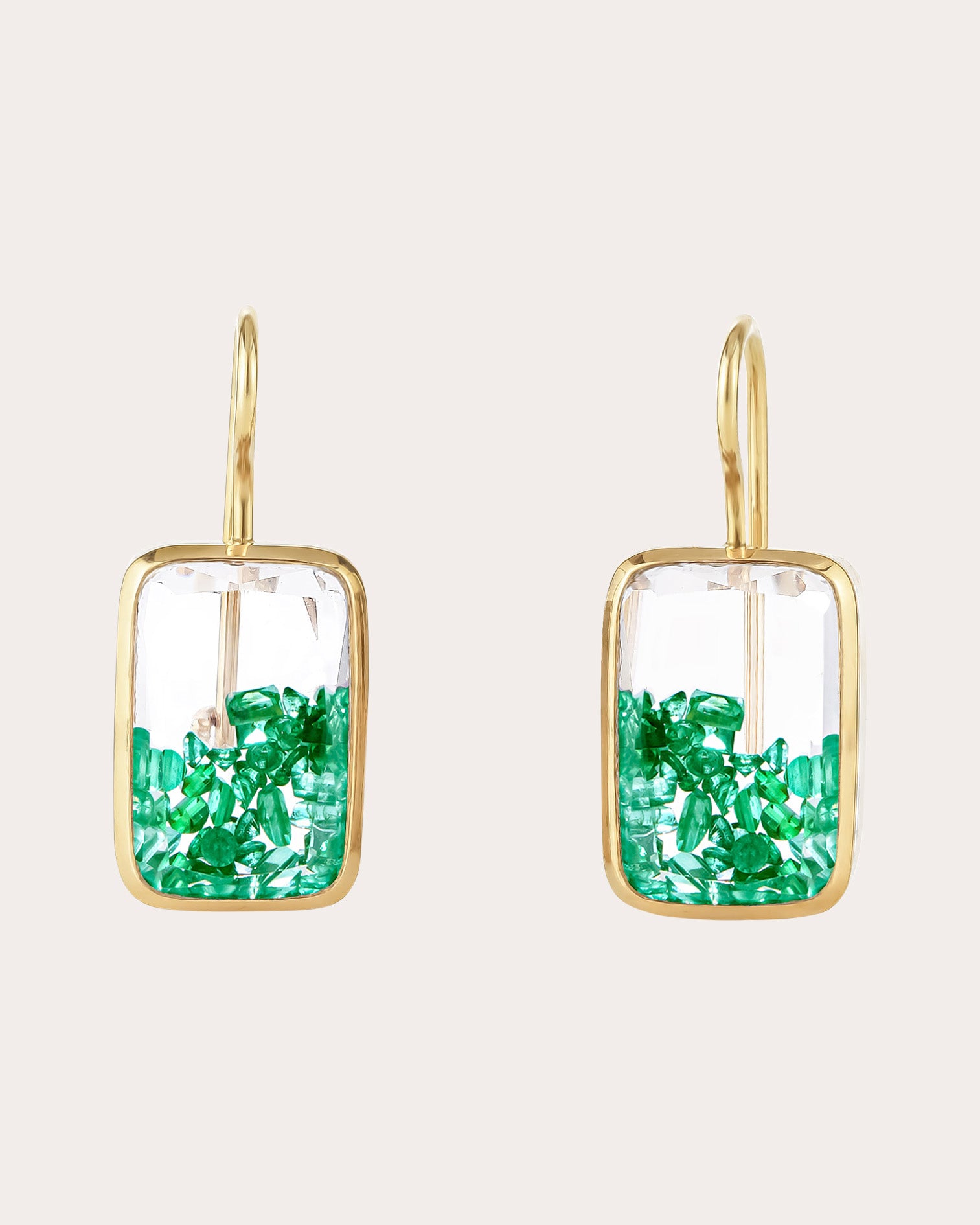 Emerald & 18k Gold Petite Ten Fourteen Shaker Earrings