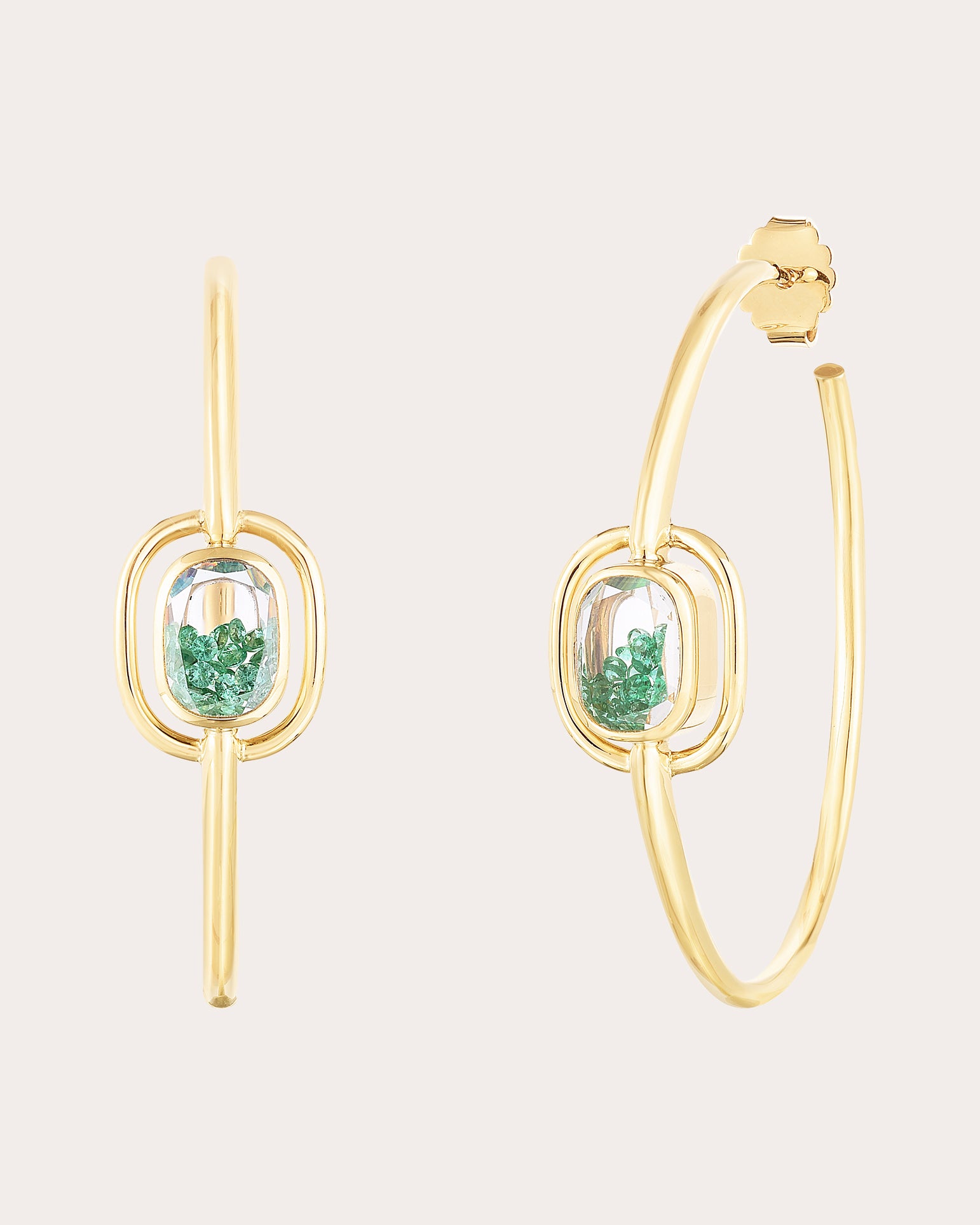 Elo 40 18K Gold Crystal Emerald and Diamond Shaker Hoop Earrings