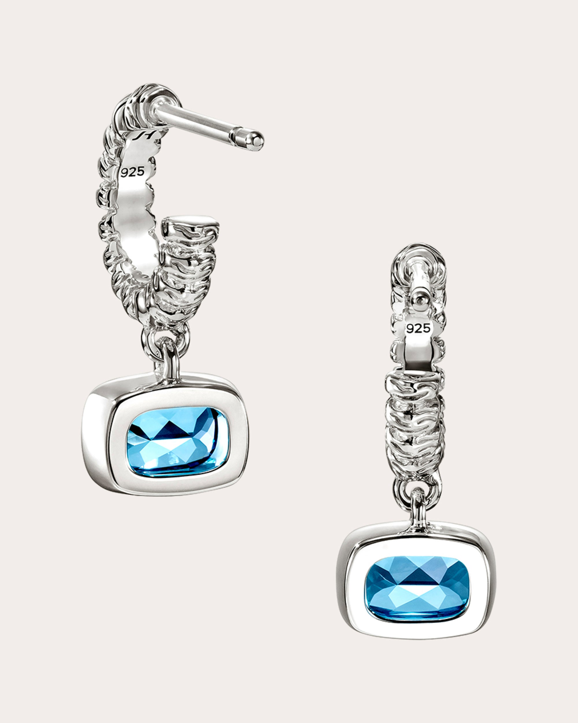 Swiss Blue Topaz Heishi Gem Hoop Earrings