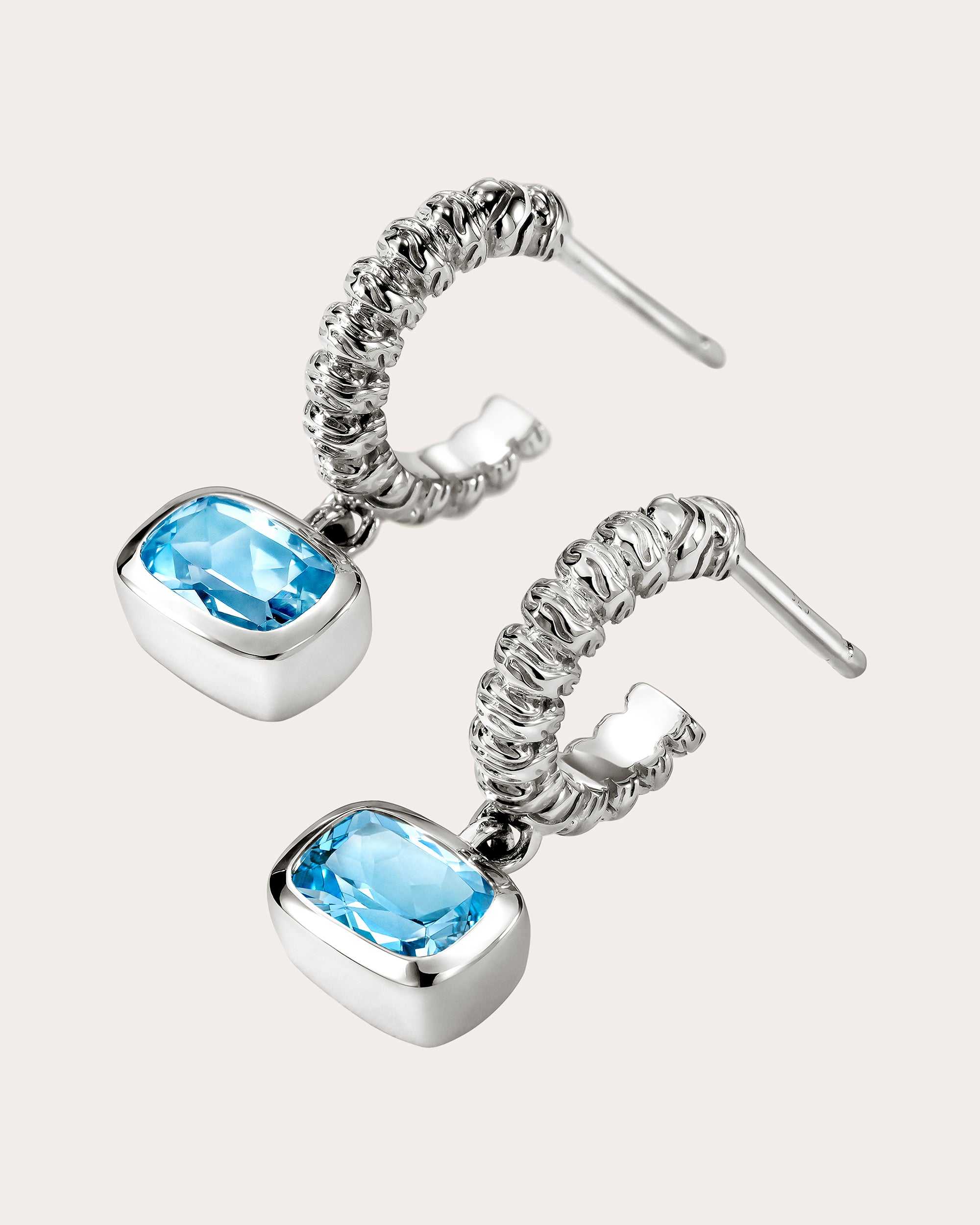 Swiss Blue Topaz Heishi Gem Hoop Earrings