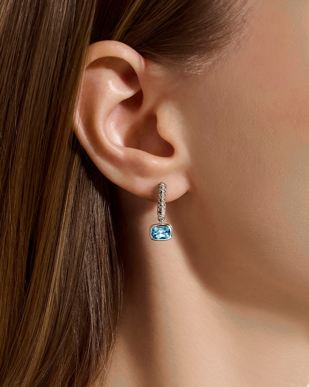 Swiss Blue Topaz Heishi Gem Hoop Earrings