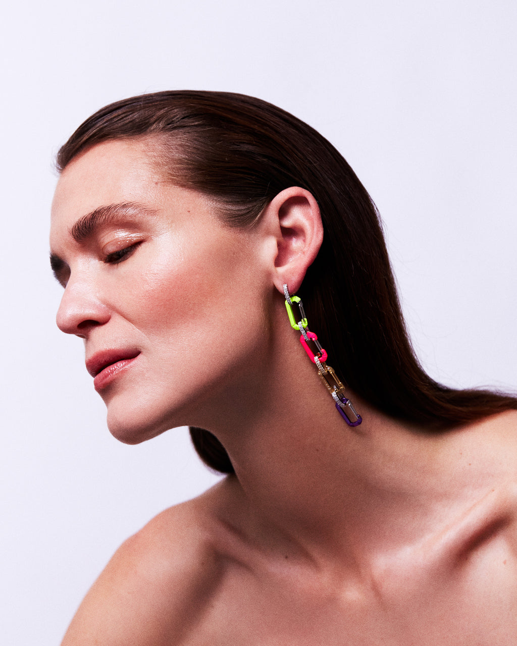 Small Chiara Painted 18K Gold and Diamond Single Earring