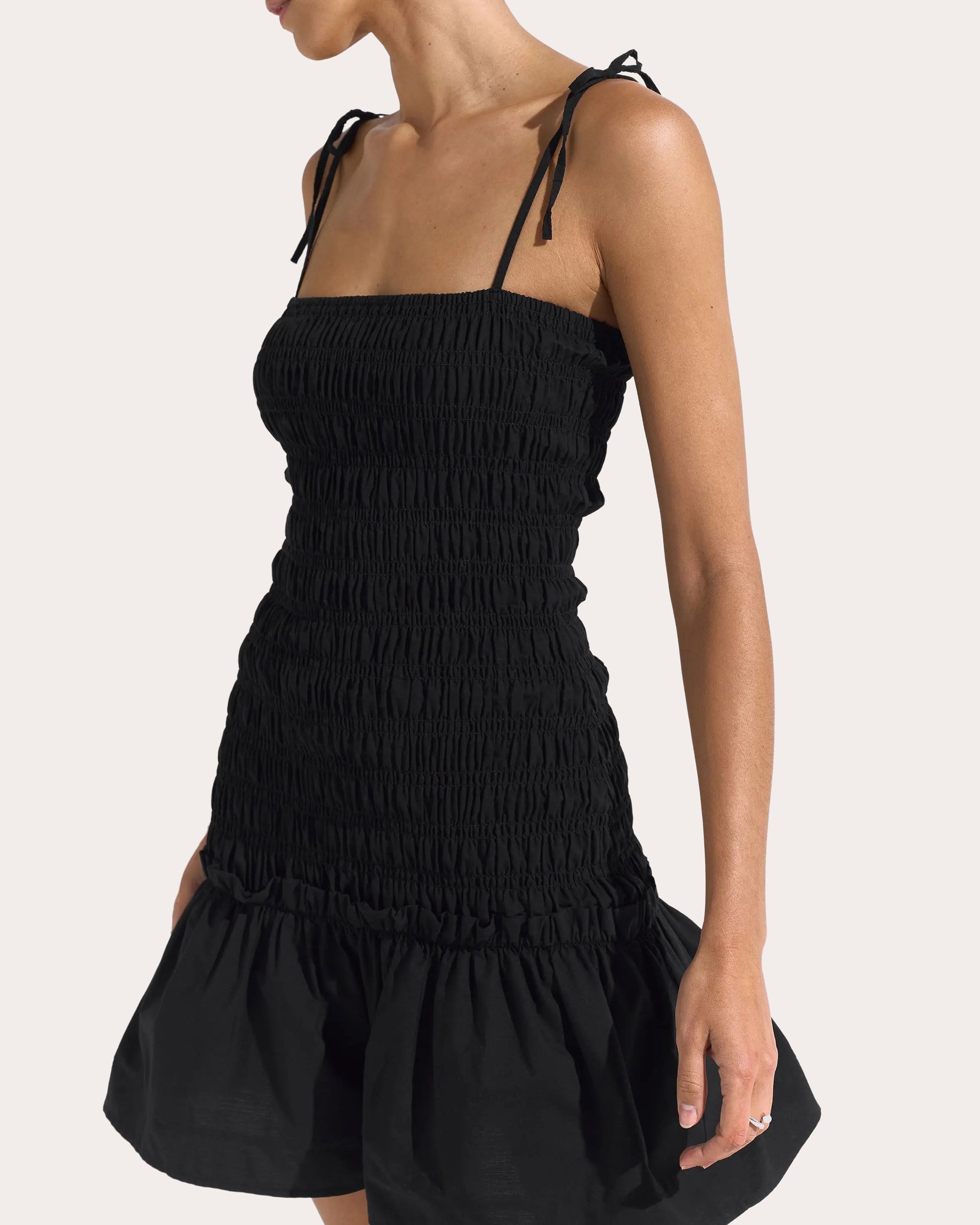 ecote olive ruffled drop waist milkmaid mini dress Leili Ruffle Mini Dress- Olive Damson Madder