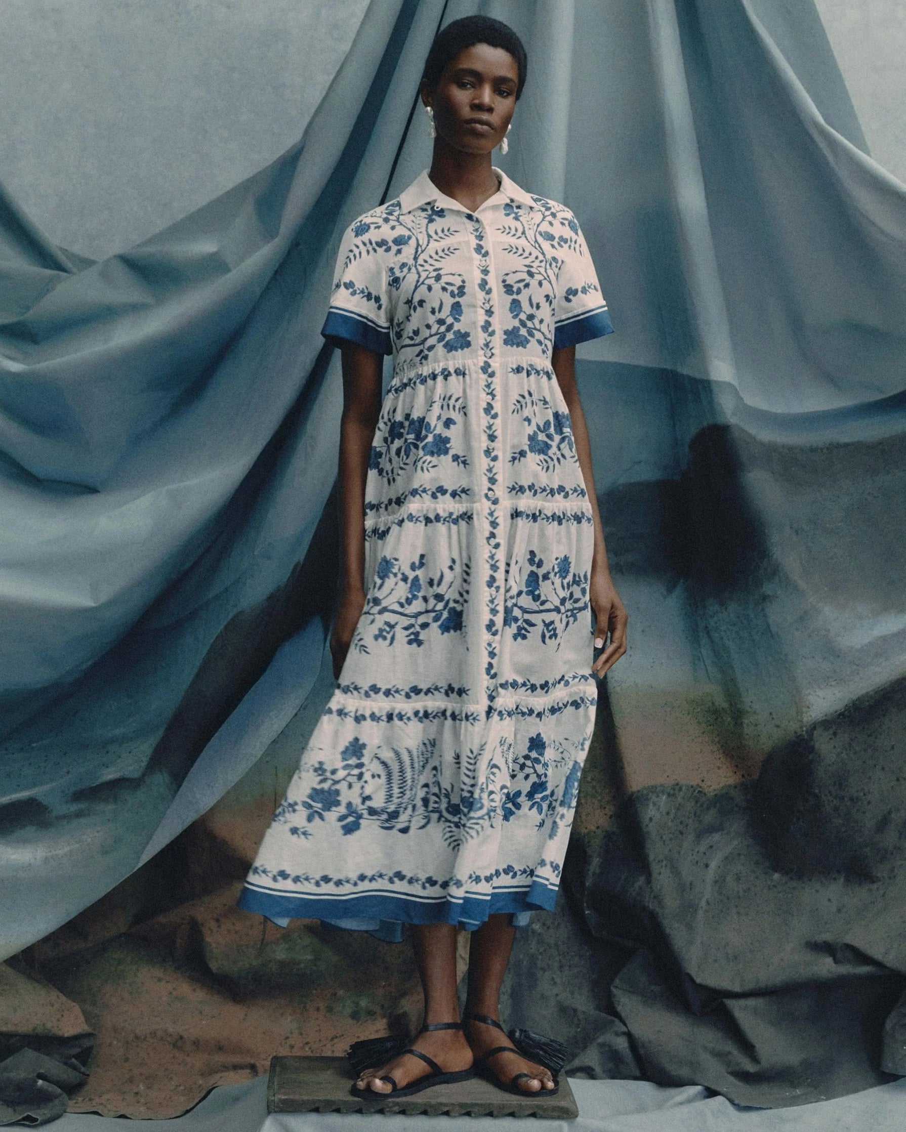 erdem dress blue Dream Blue Long Sleeve Shirt Dress