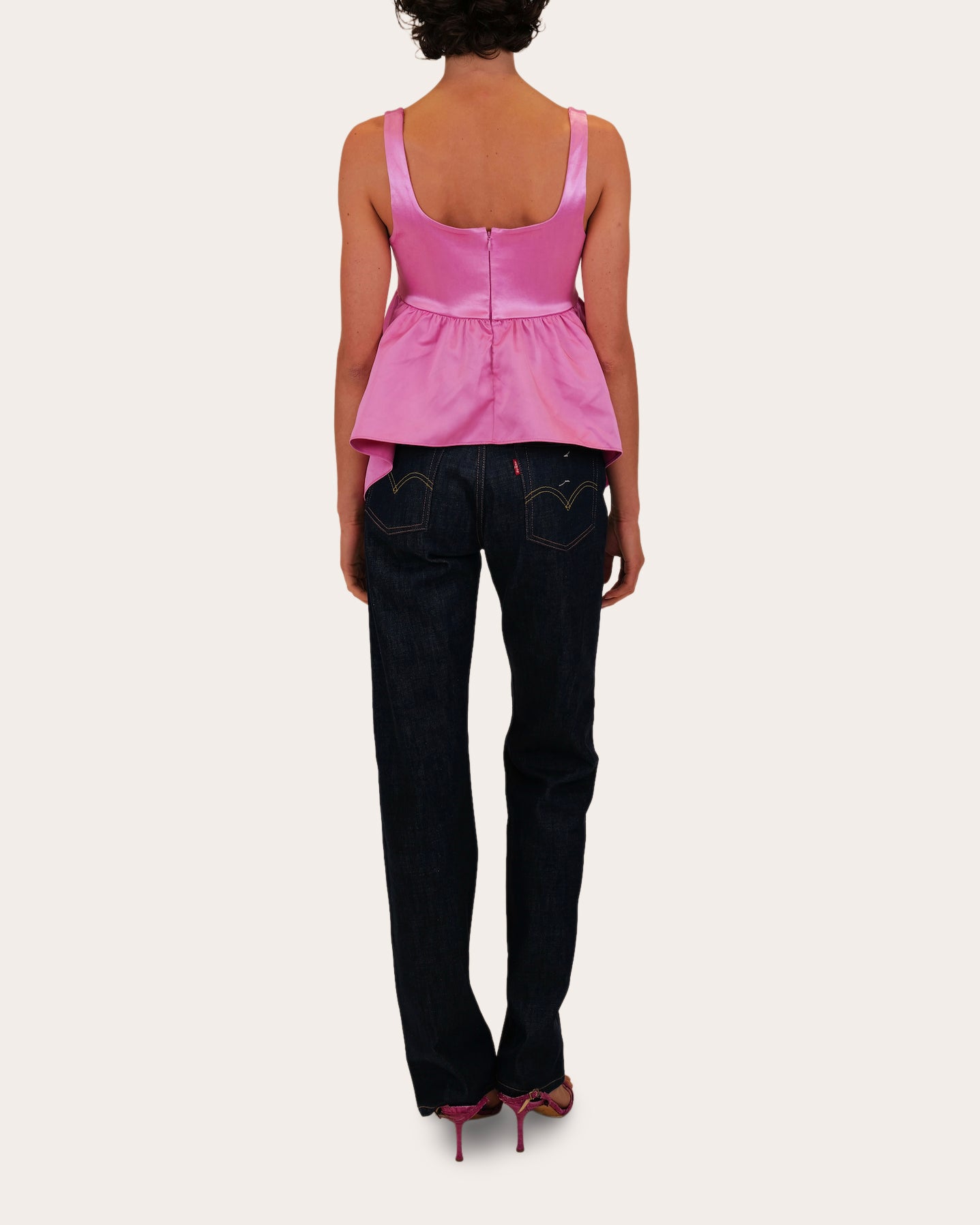 Esme Satin Empire-Waist Peplum Top | Olivela