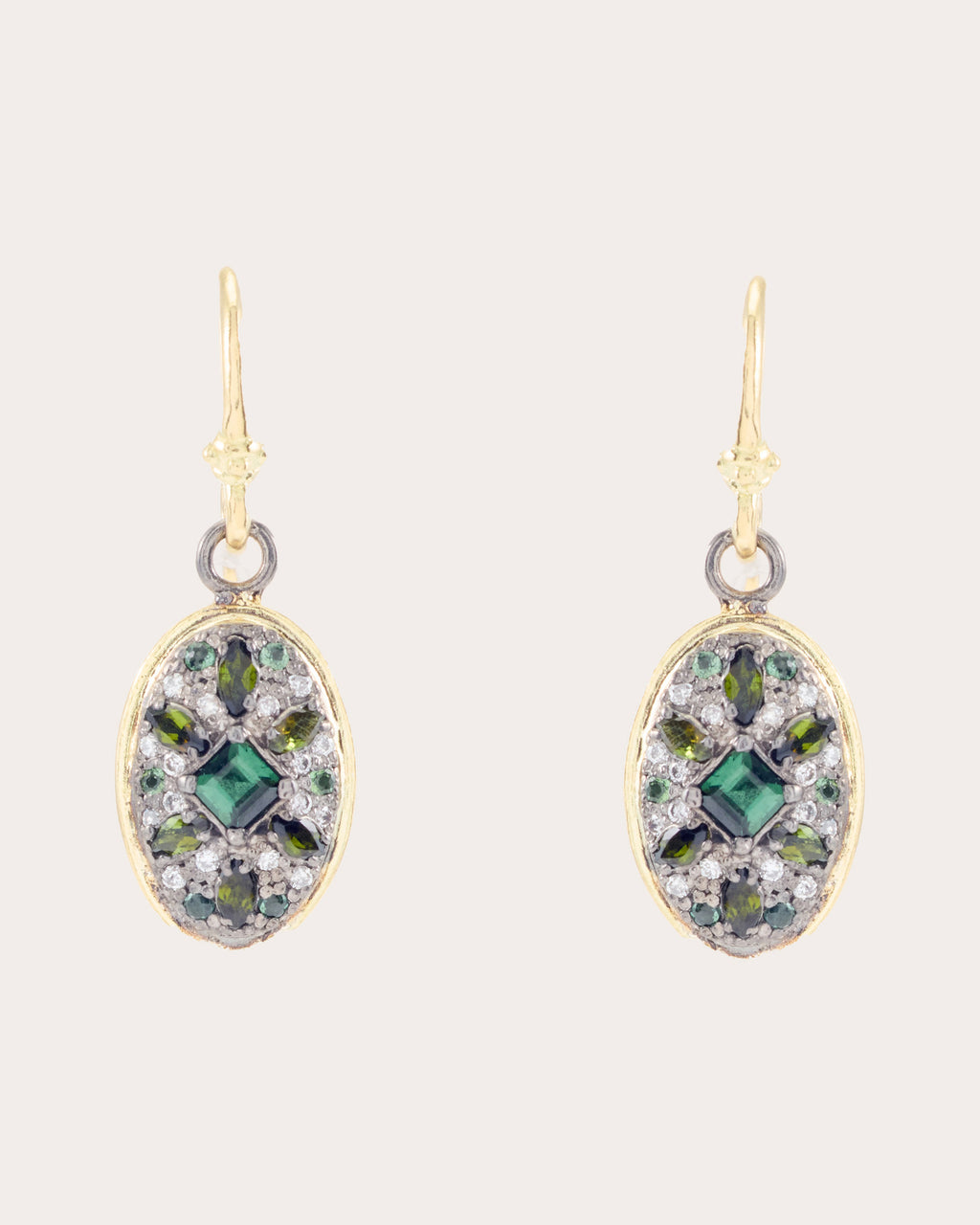 Tourmaline & Diamond Two-Tone Shield Drop Earrings